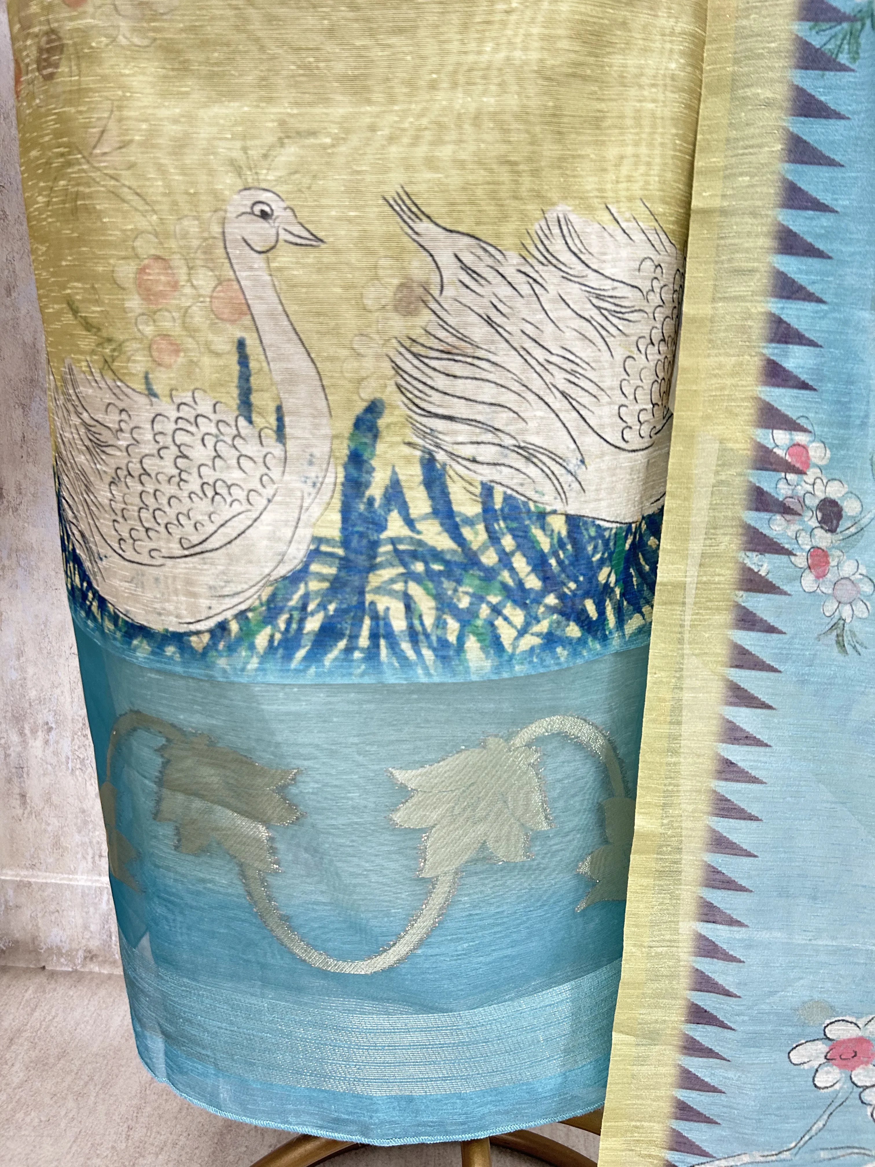 Maheshwari Unstitched suit with Swan Motif