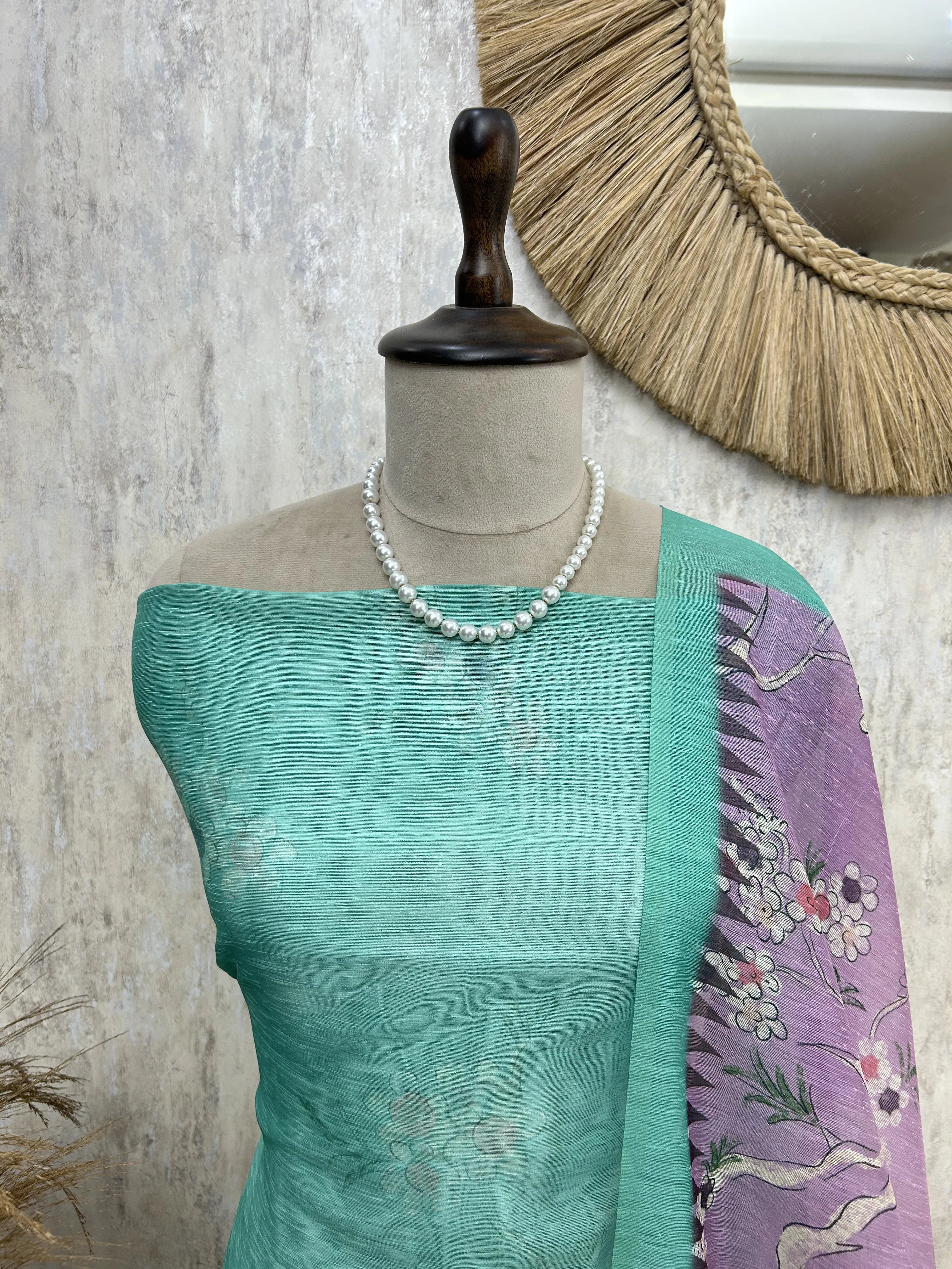 Maheshwari Unstitched suit with Swan Motif