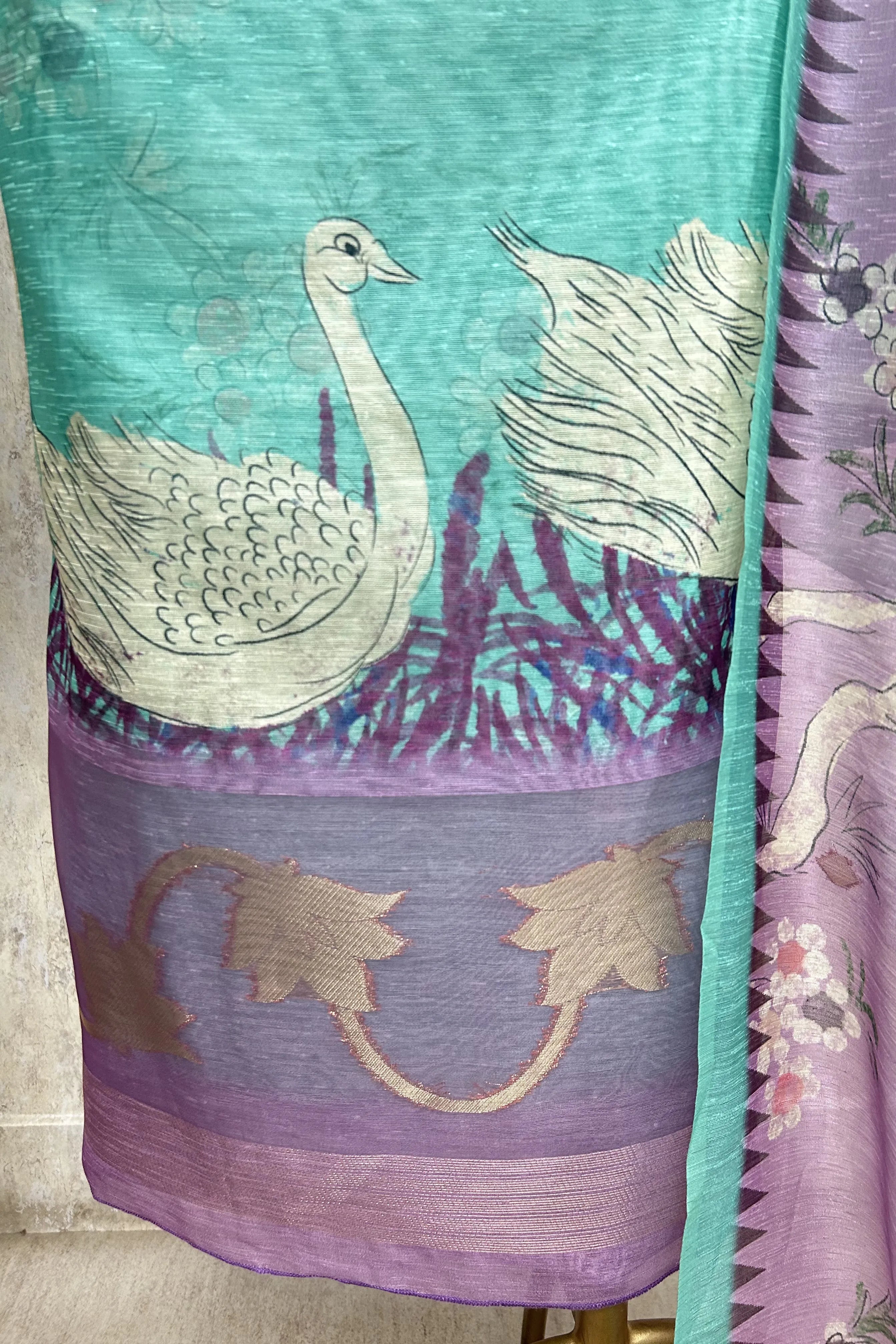 Maheshwari Unstitched suit with Swan Motif