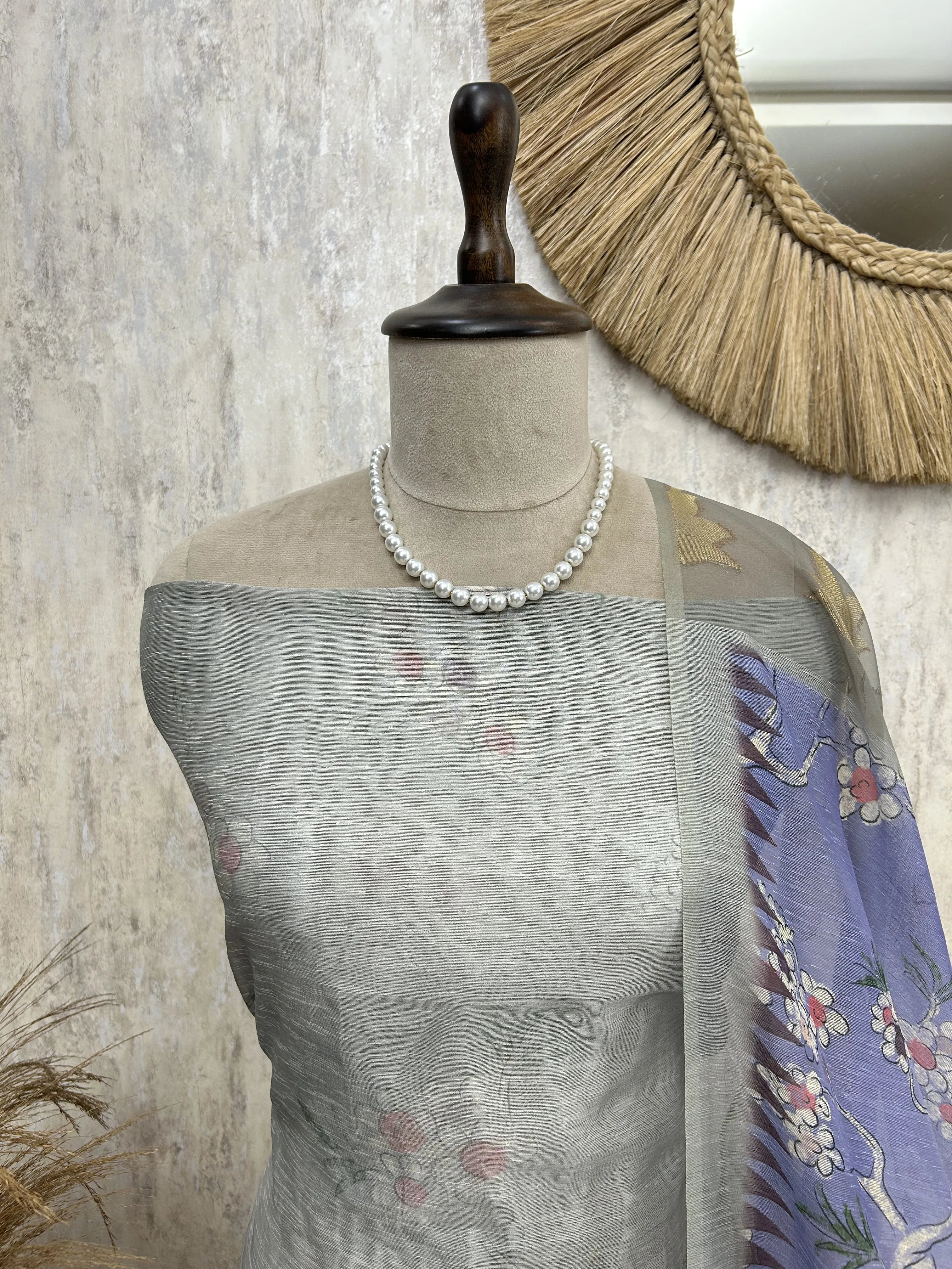 Maheshwari Unstitched suit with Swan Motif