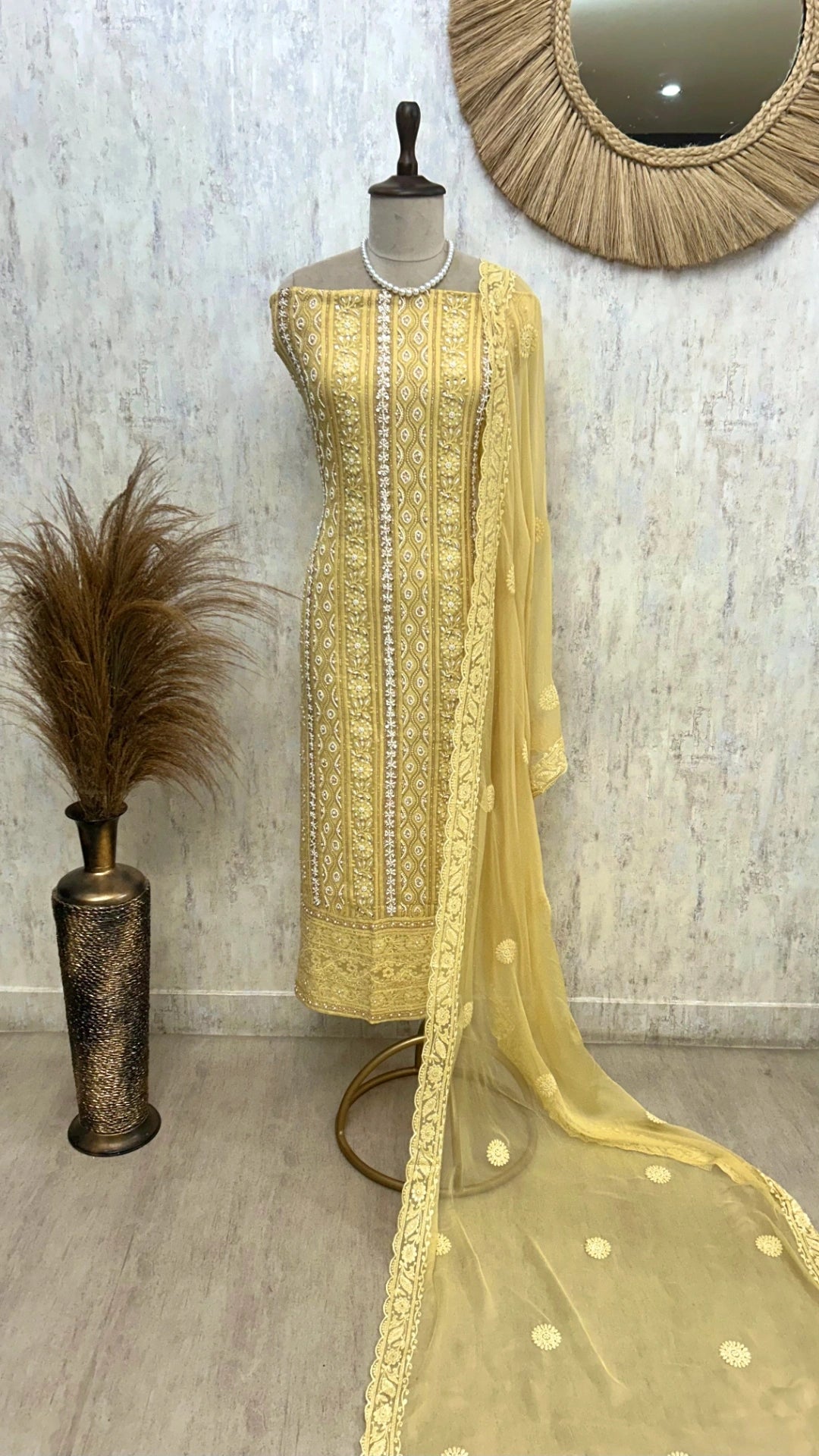 Lucknowi Pearl Work Georgette Unstitched Suit Set