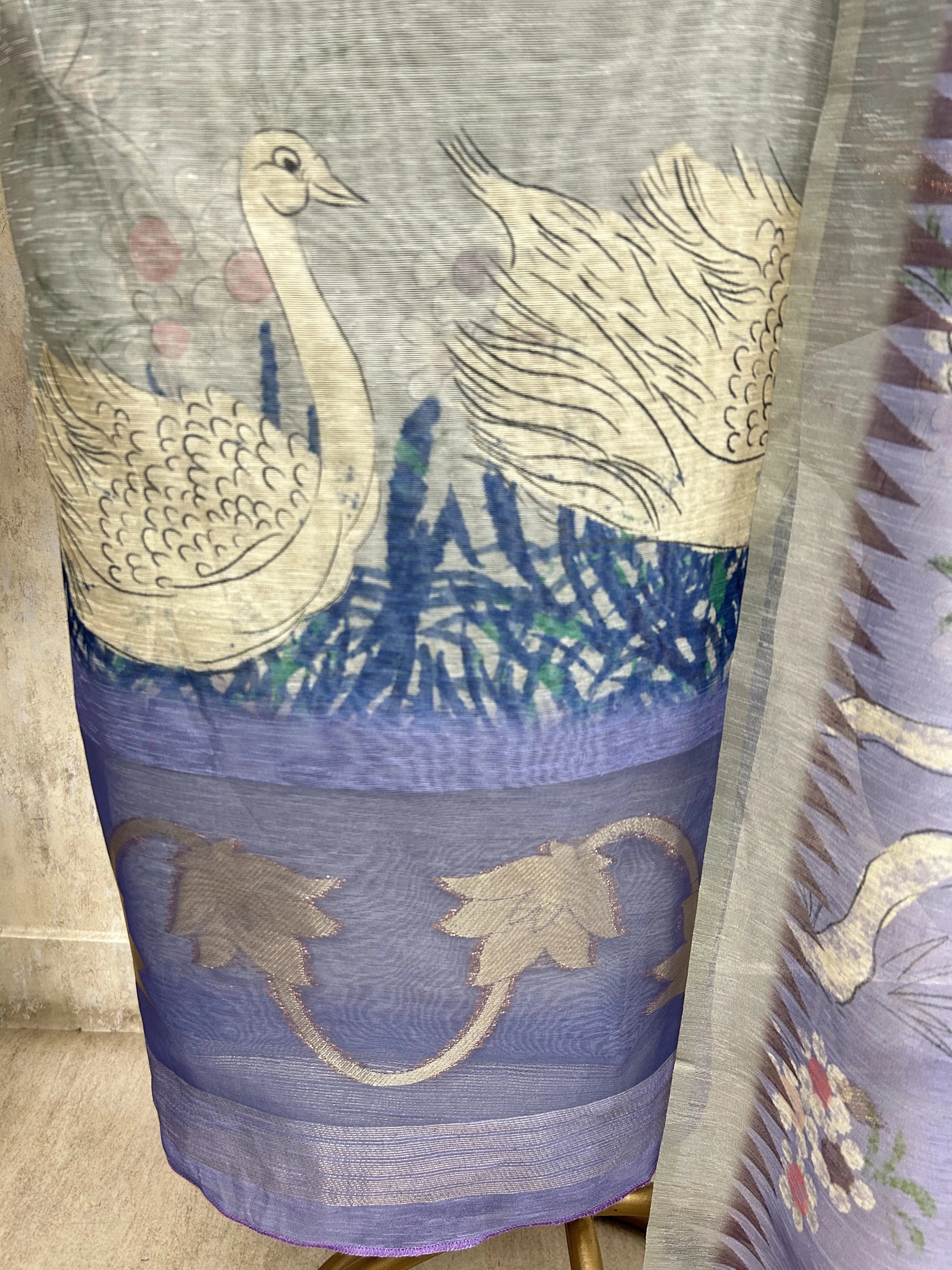 Maheshwari Unstitched suit with Swan Motif