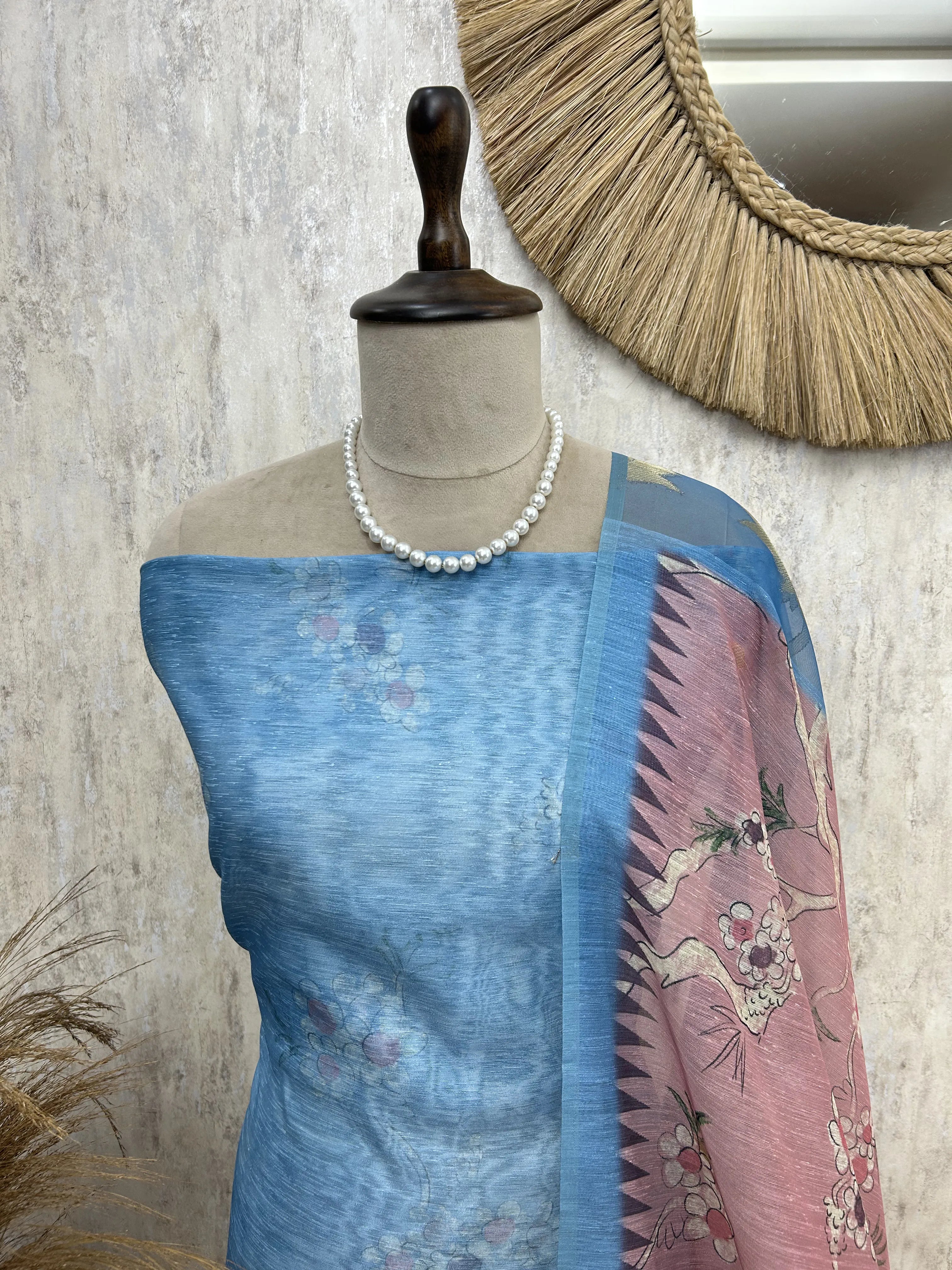 Maheshwari Unstitched suit with Swan Motif