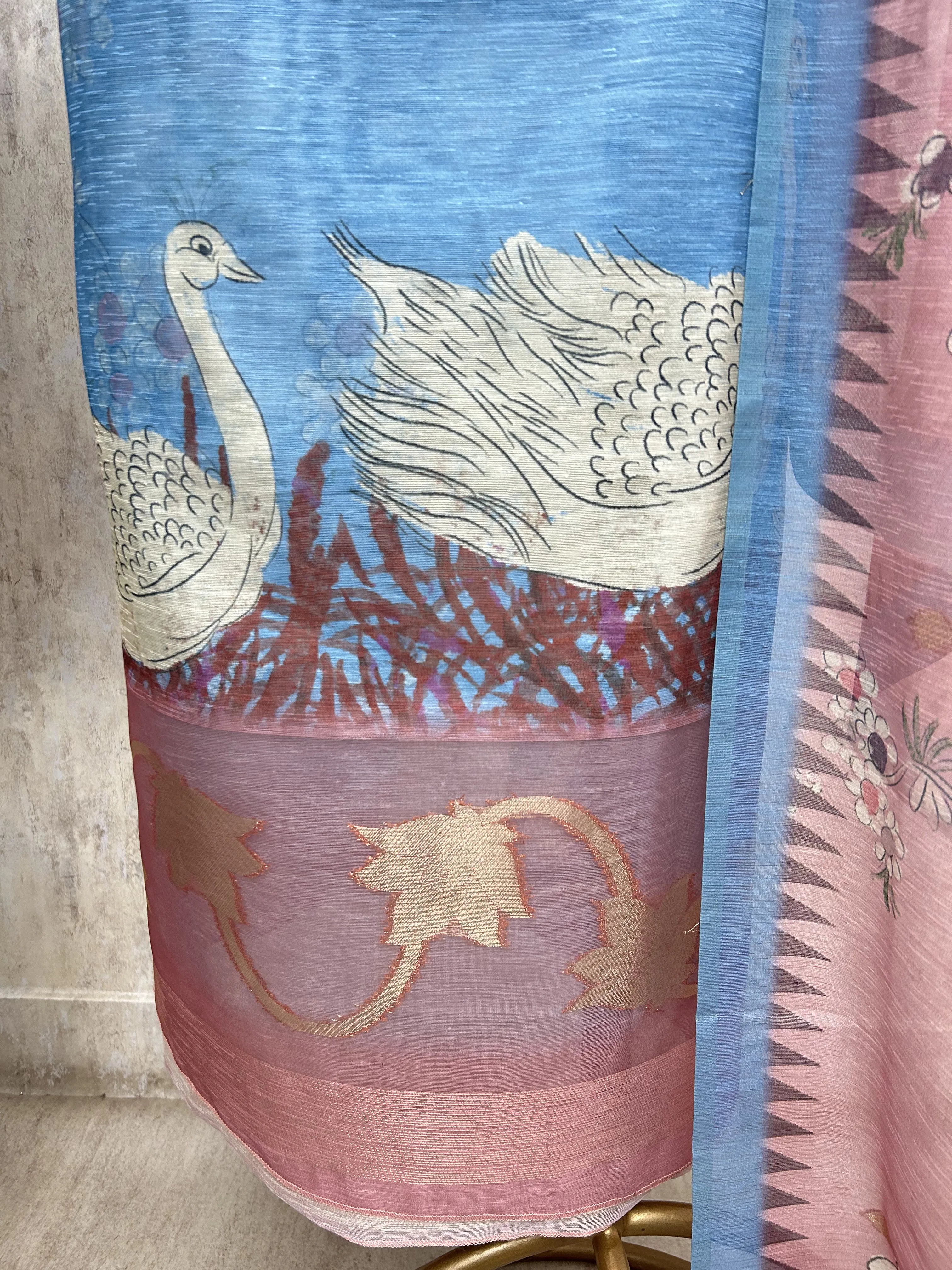 Maheshwari Unstitched suit with Swan Motif