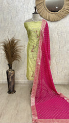 Maheshwari Unstitched Suit with floral hand embroidery