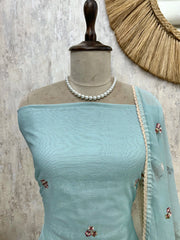 Mul Unstitched Suit Set With Flamingo Motif On Hemline