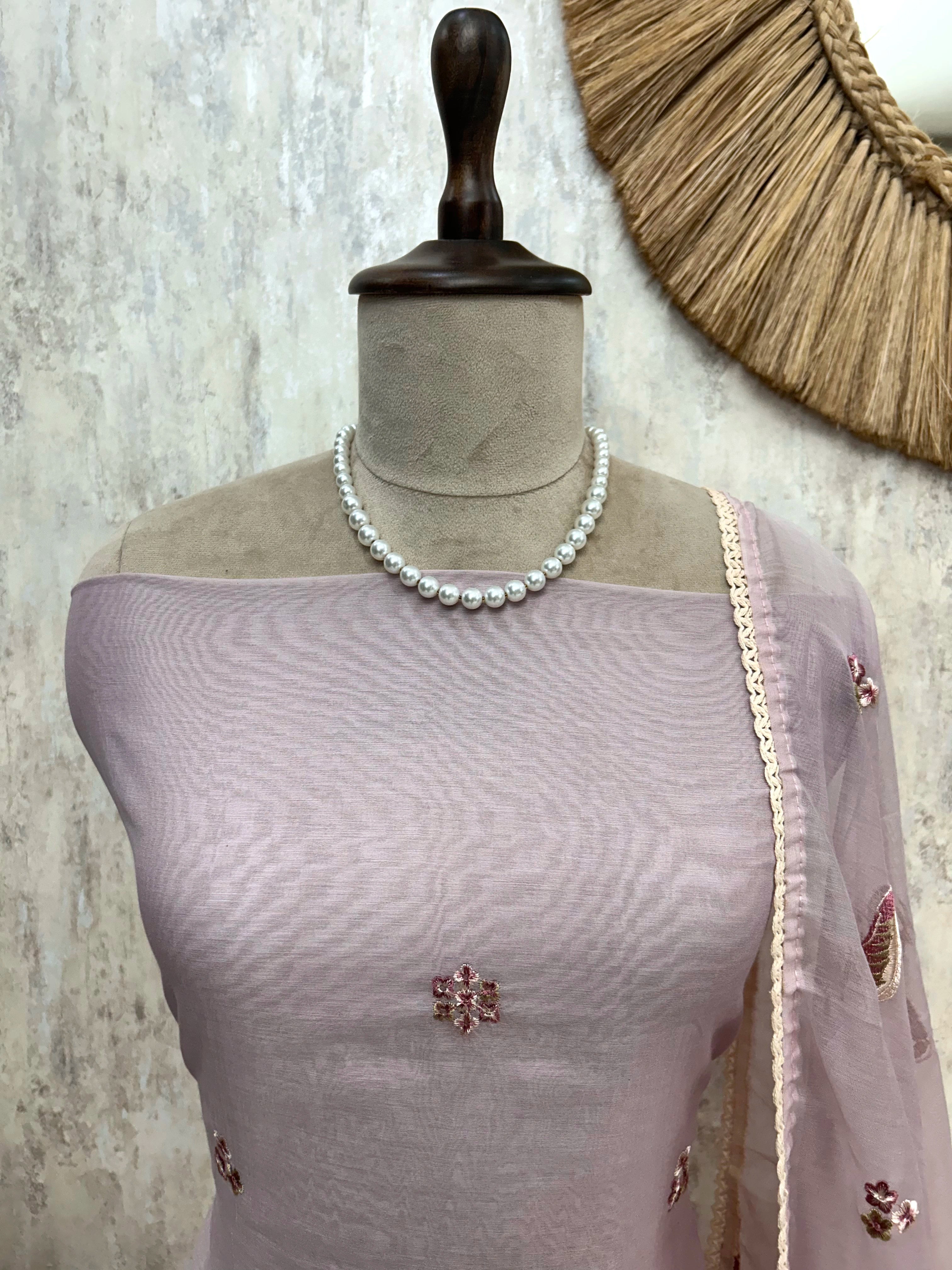 Mul Unstitched Suit Set With Flamingo Motif On Hemline
