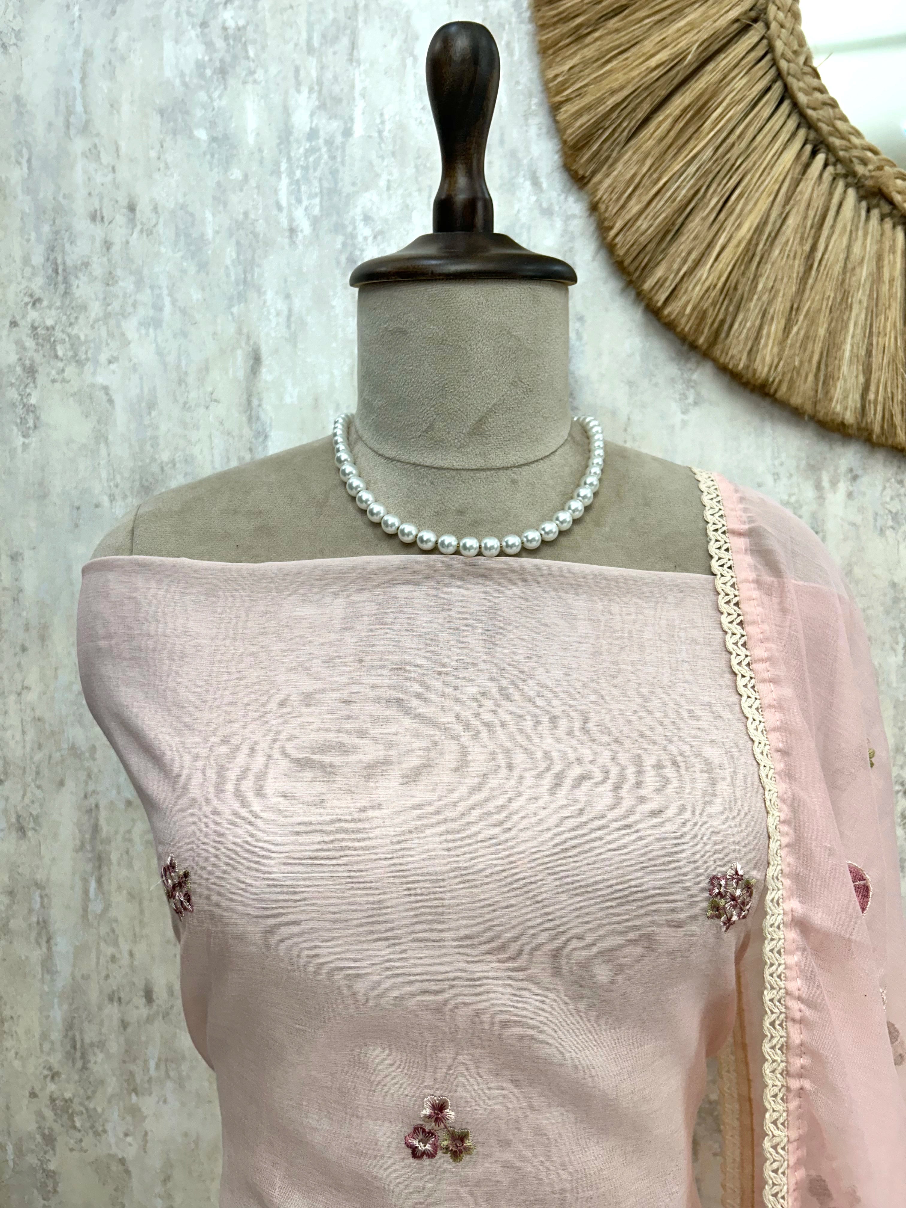 Mul Unstitched Suit Set With Flamingo Motif On Hemline