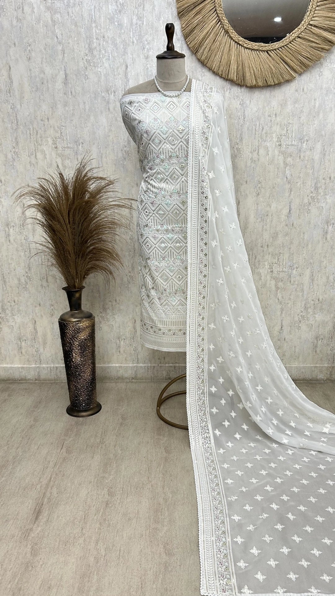 White elegant lucknowi Unstitched suit