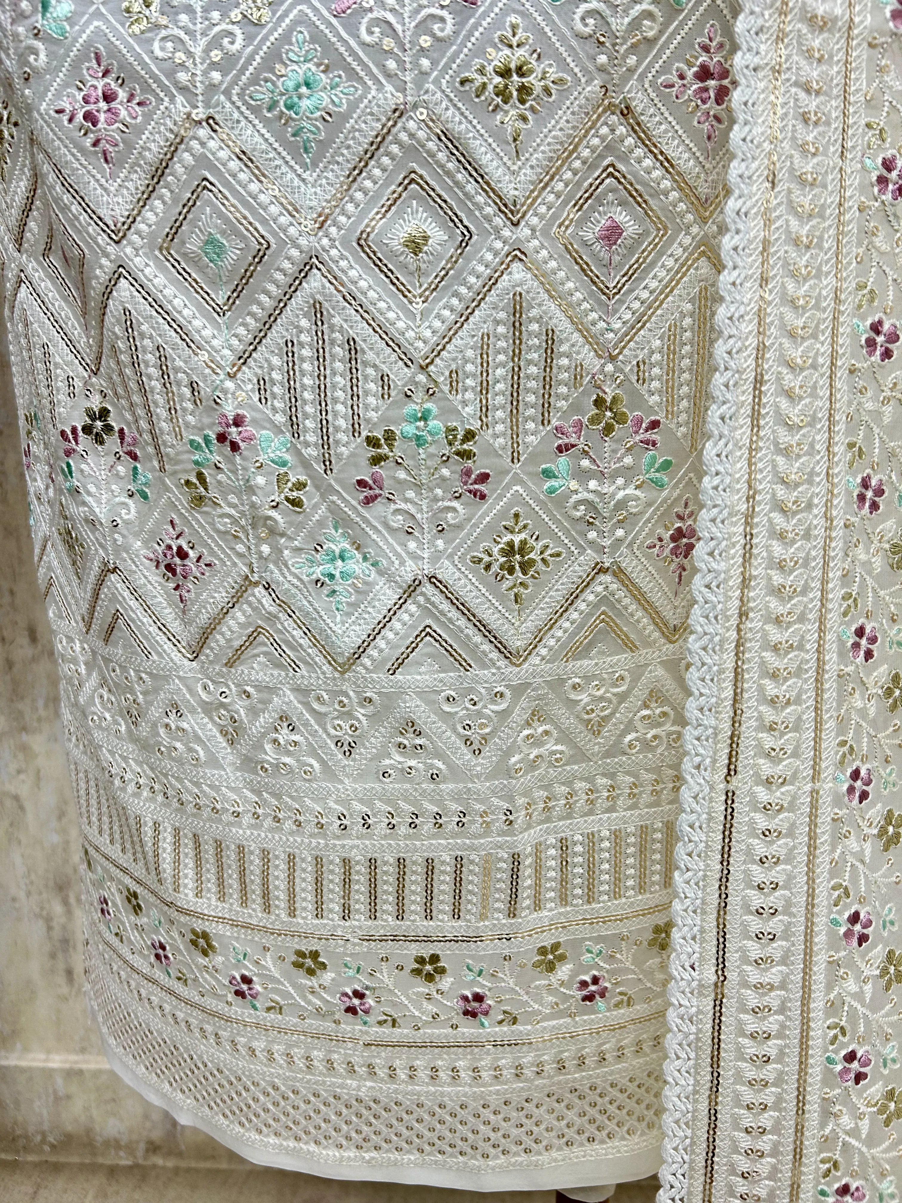 White elegant lucknowi Unstitched suit