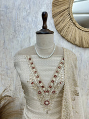 Elegant Embroidered Neckline Unstiched Suit