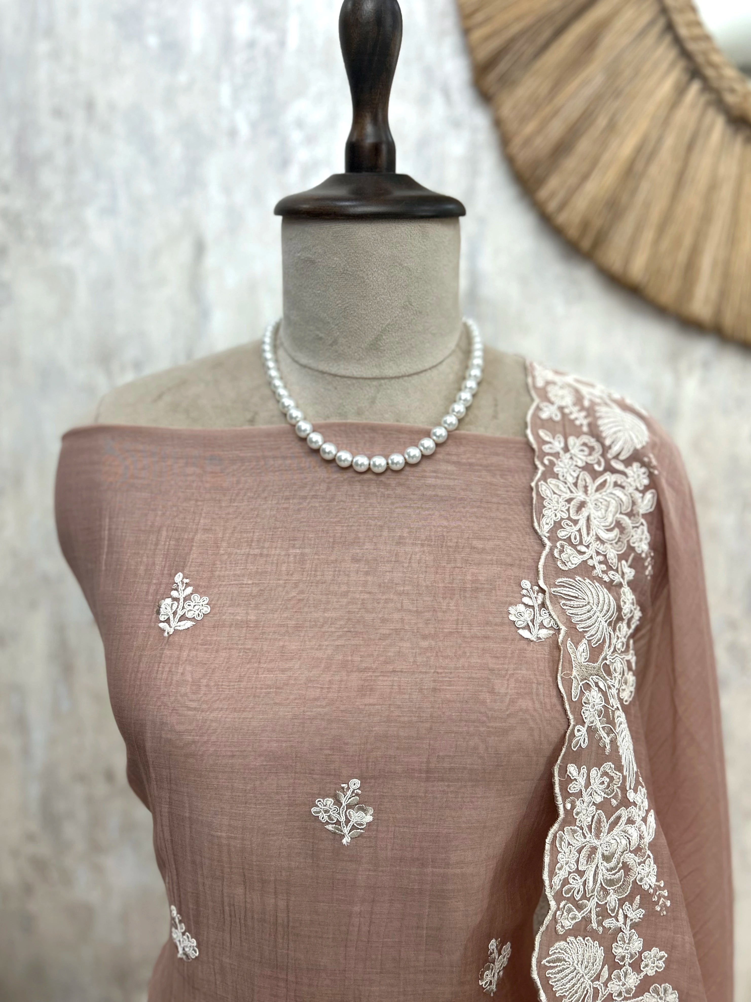 Mul Unstitched Suit Set With Thread Embroidered Hemline