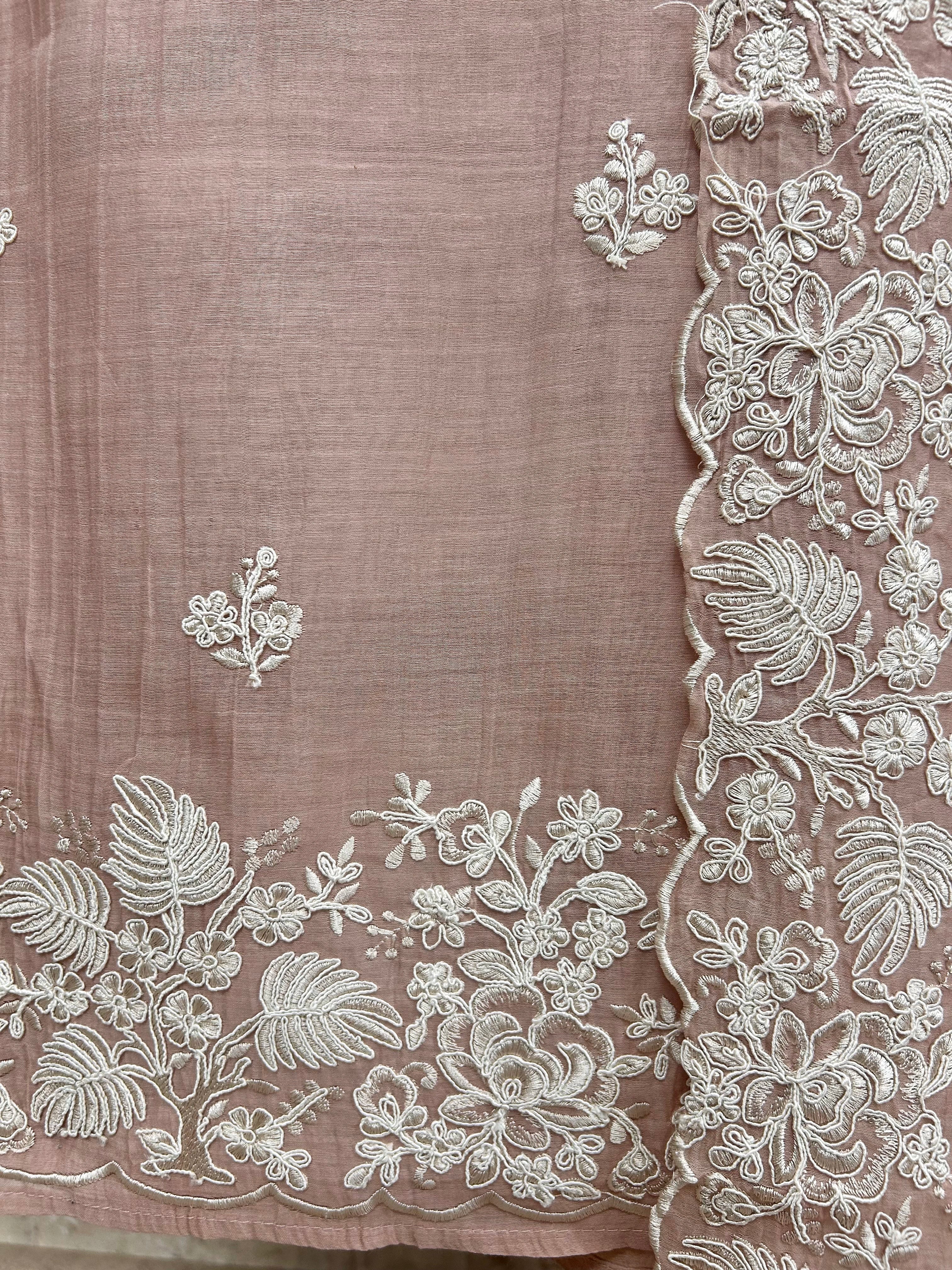 Mul Unstitched Suit Set With Thread Embroidered Hemline