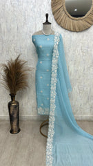 Mul Unstitched Suit Set With Thread Embroidered Hemline