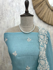 Mul Unstitched Suit Set With Thread Embroidered Hemline