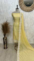 Mul Unstitched Suit Set With Thread Embroidered Hemline