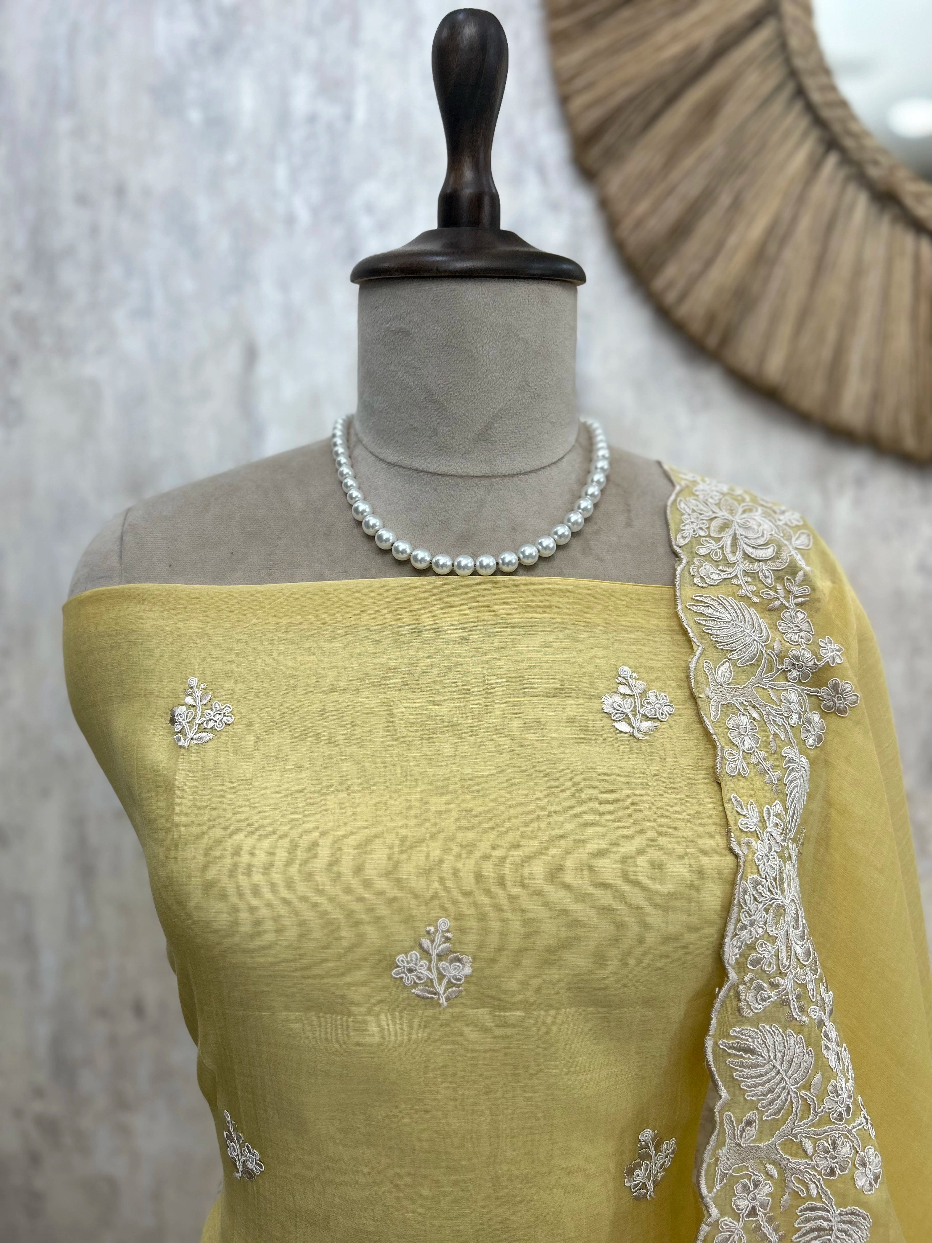 Mul Unstitched Suit Set With Thread Embroidered Hemline