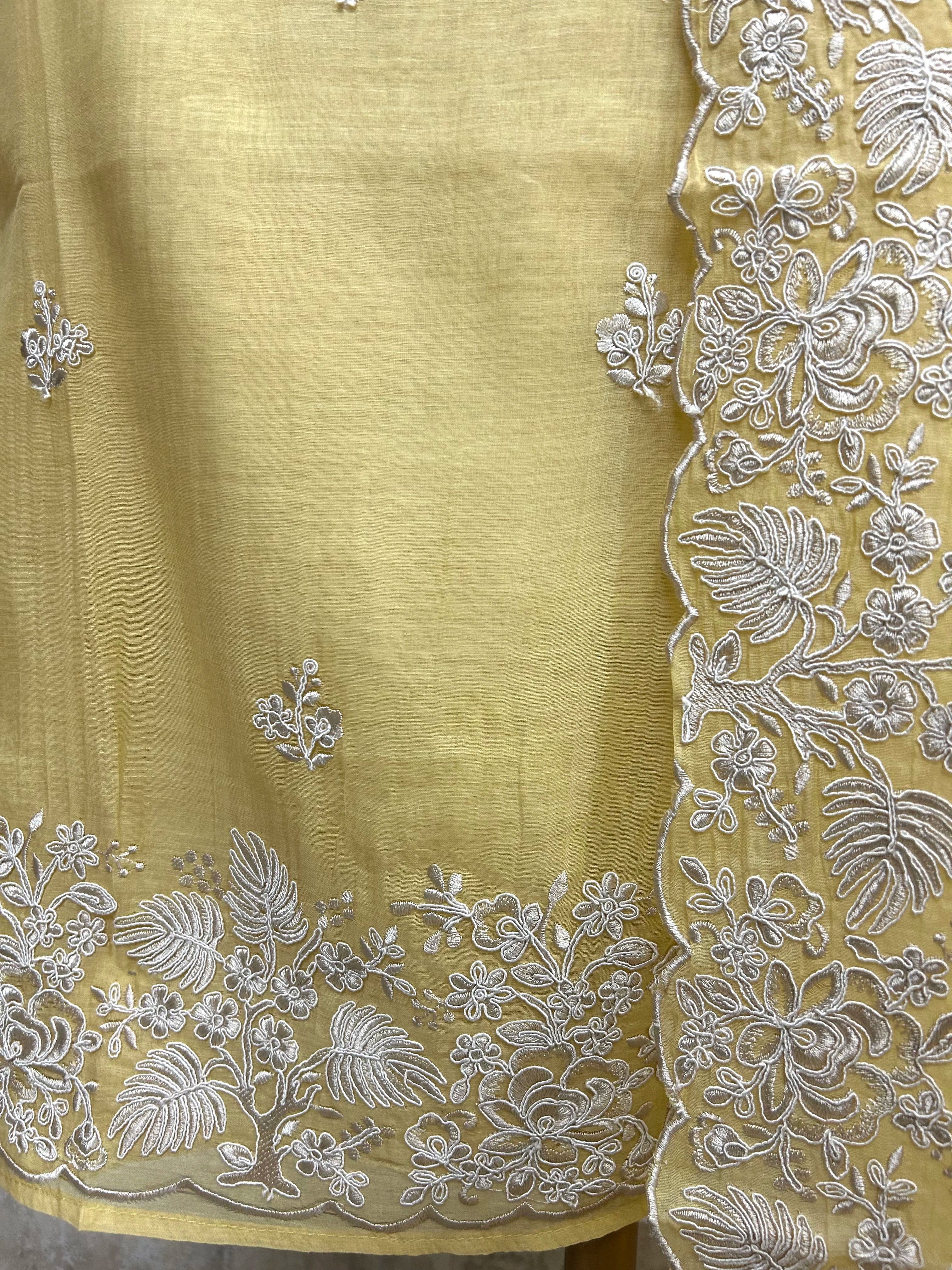 Mul Unstitched Suit Set With Thread Embroidered Hemline