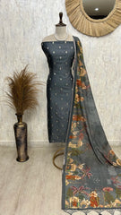 Chanderi Unstitched Suit Set With Printed Dupatta