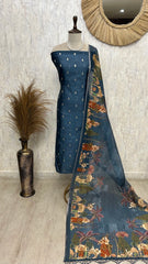 Chanderi Unstitched Suit Set With Printed Dupatta