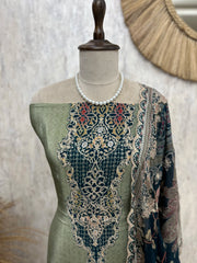 Printed Crepe Unstitched Suit Set With Zari