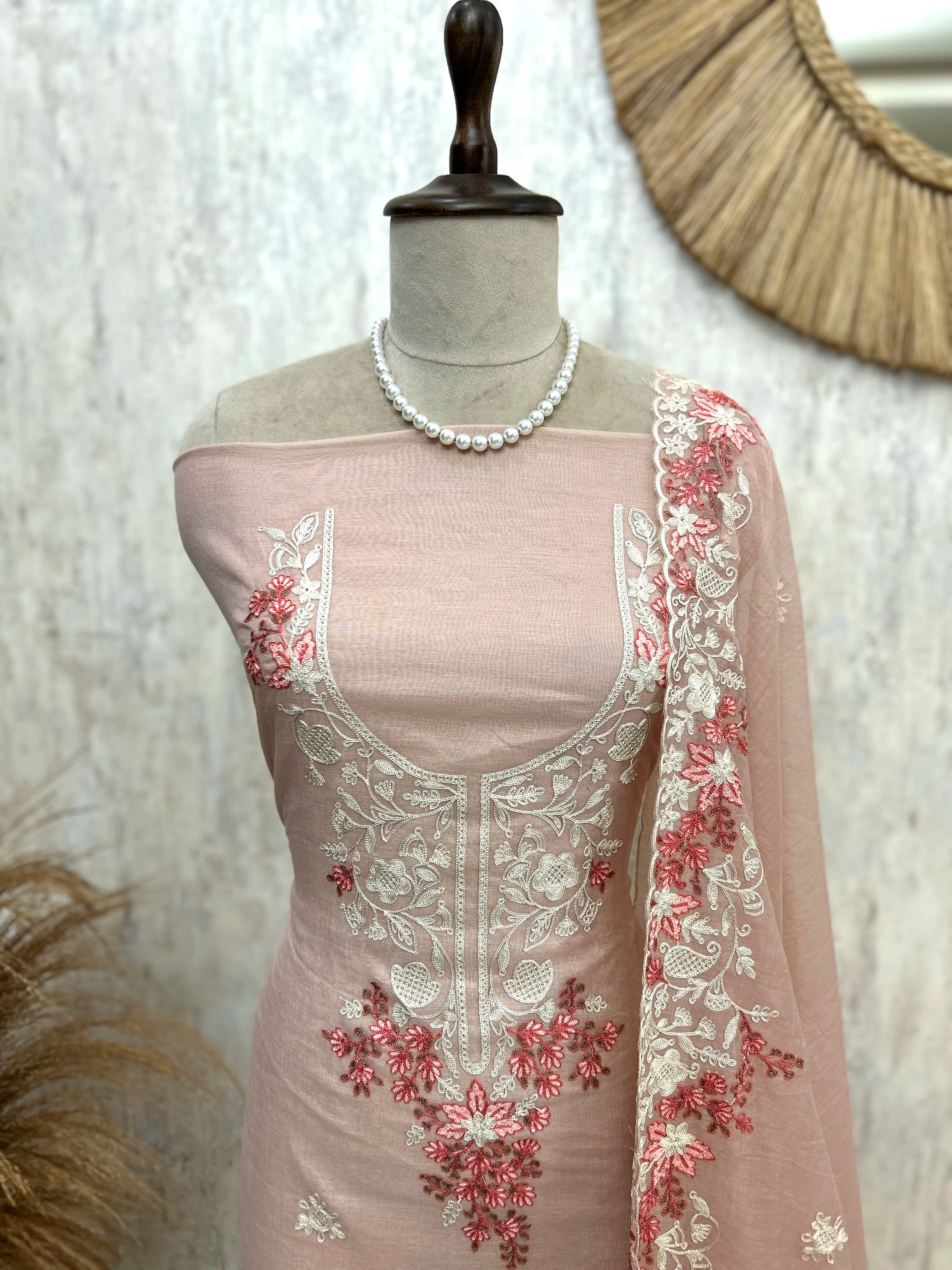 Mul Unstitched Suit Set With Embroidered Neckline