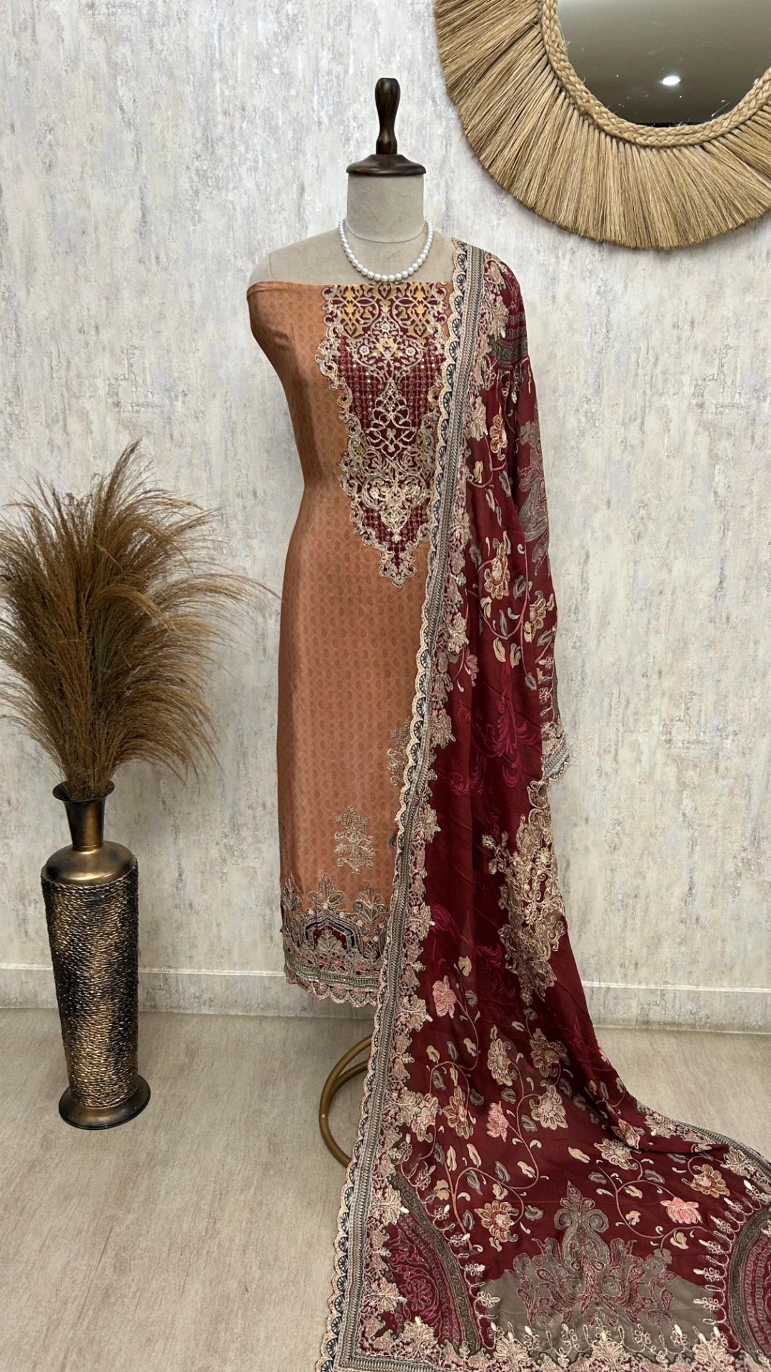 Printed Crepe Unstitched Suit Set With Zari