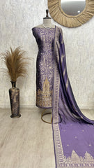 Temple motif zari embroidered unstitched suit