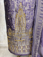 Temple motif zari embroidered unstitched suit