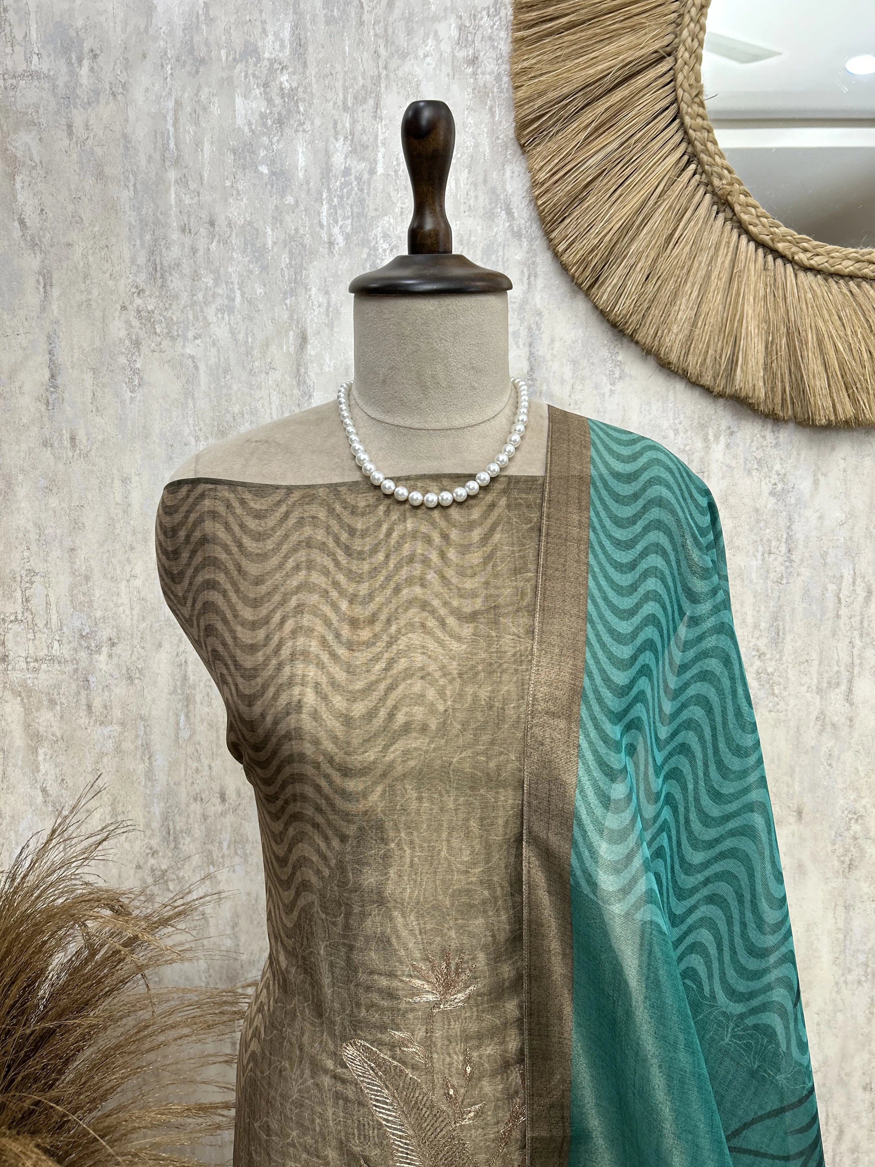 Floral pastoral hand embroidery unstiched suit