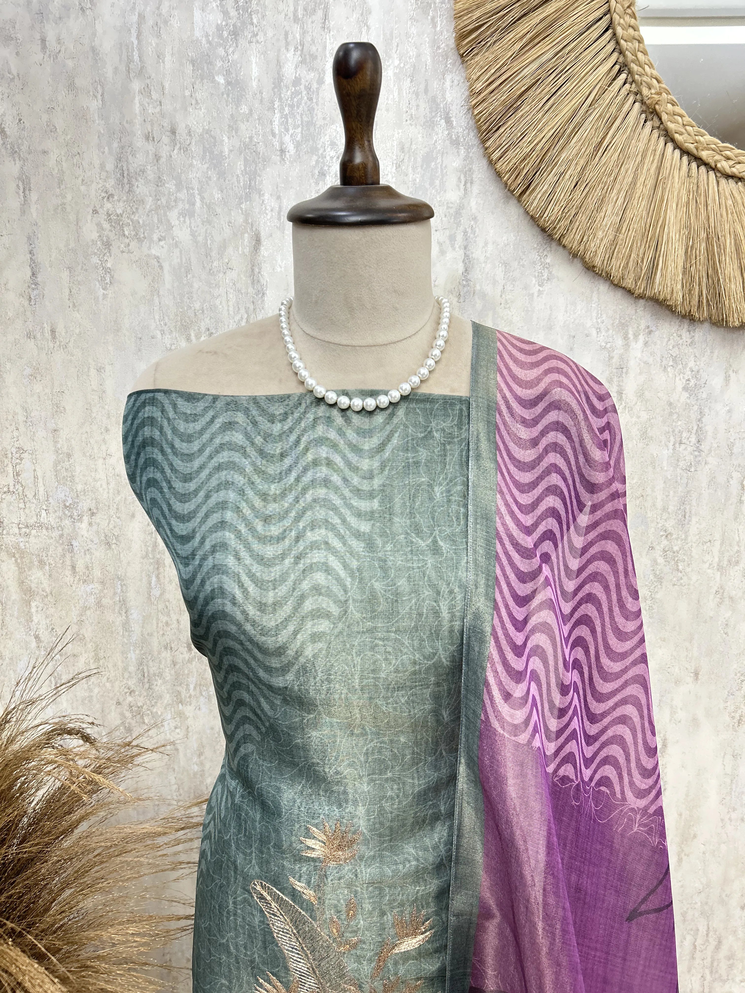 Floral pastoral hand embroidery unstiched suit