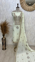 Thread Embroidered Neckline Mul Unstitched Suit Set