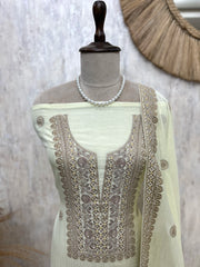Thread Embroidered Neckline Mul Unstitched Suit Set