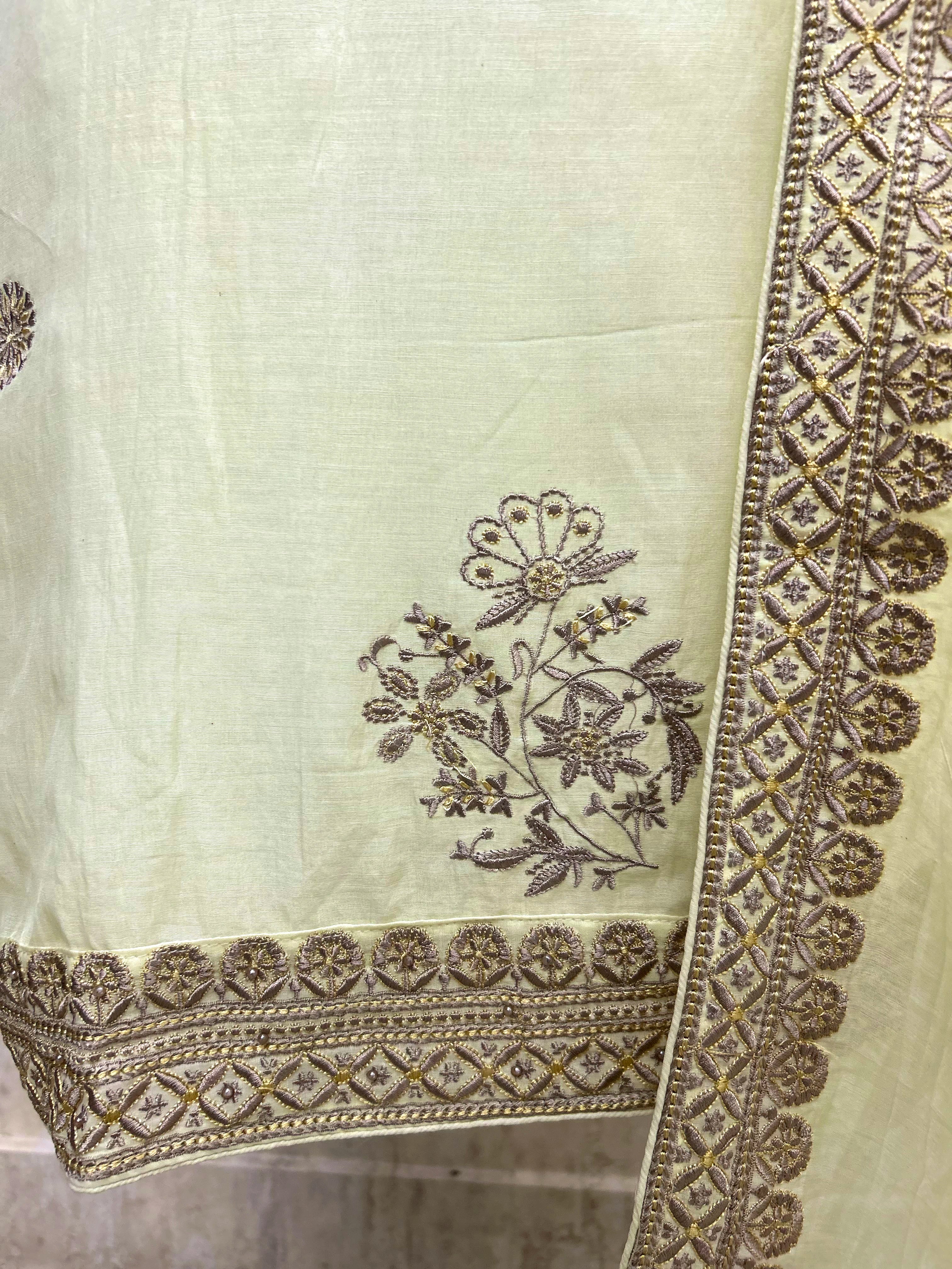Thread Embroidered Neckline Mul Unstitched Suit Set