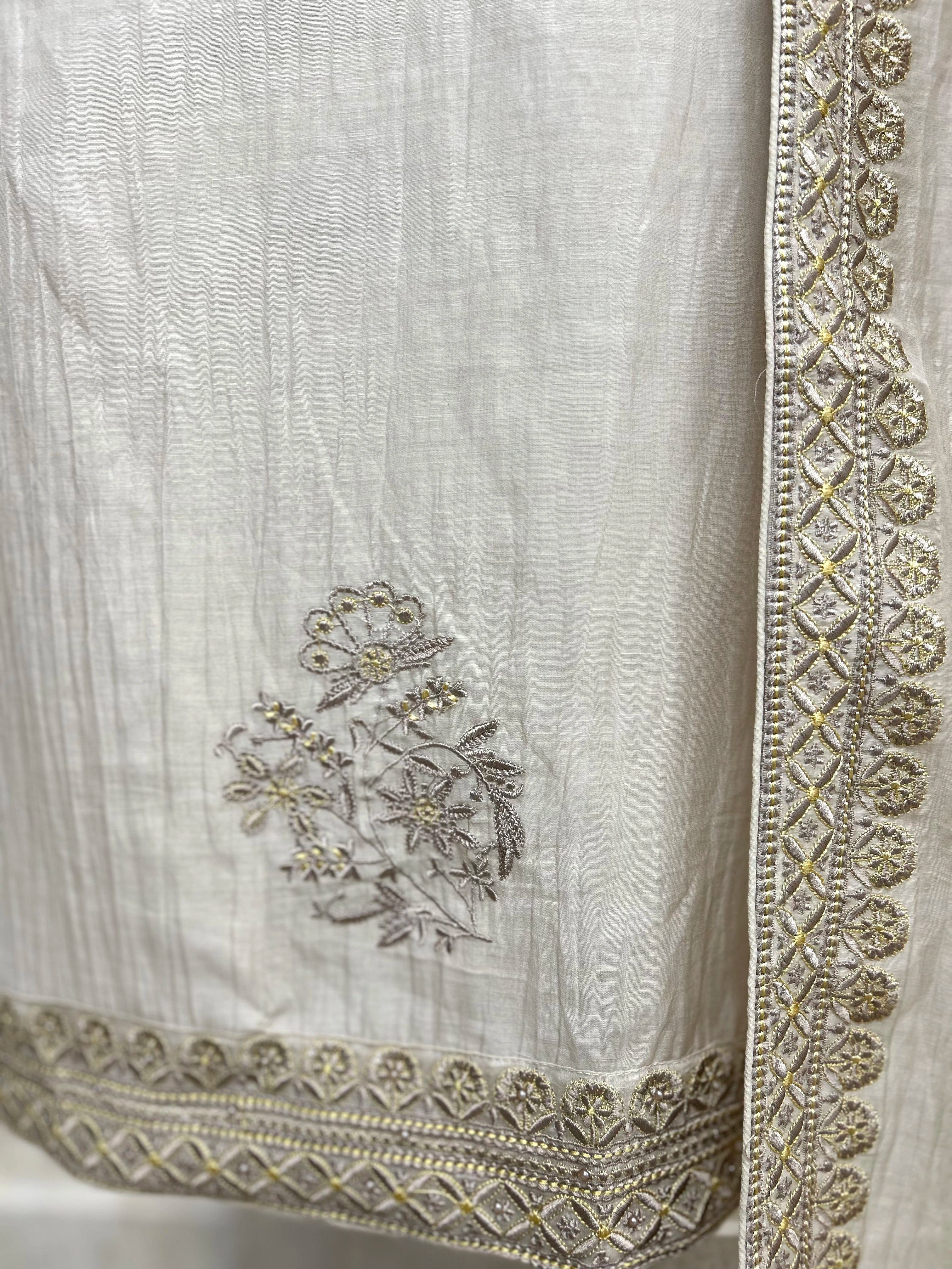 Thread Embroidered Neckline Mul Unstitched Suit Set