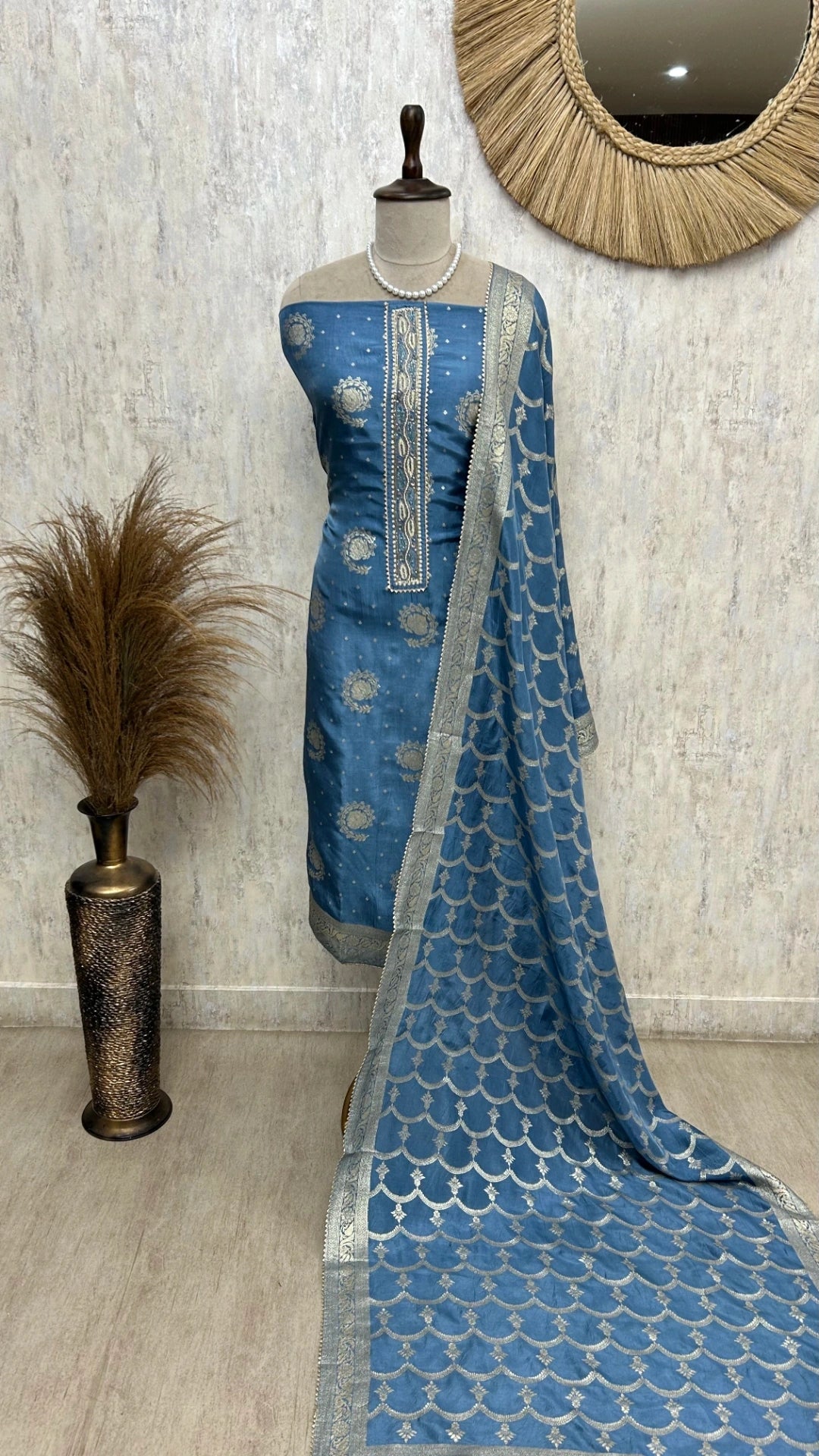 Dola Silk Unstitched Suit Set With Banarasi Weave