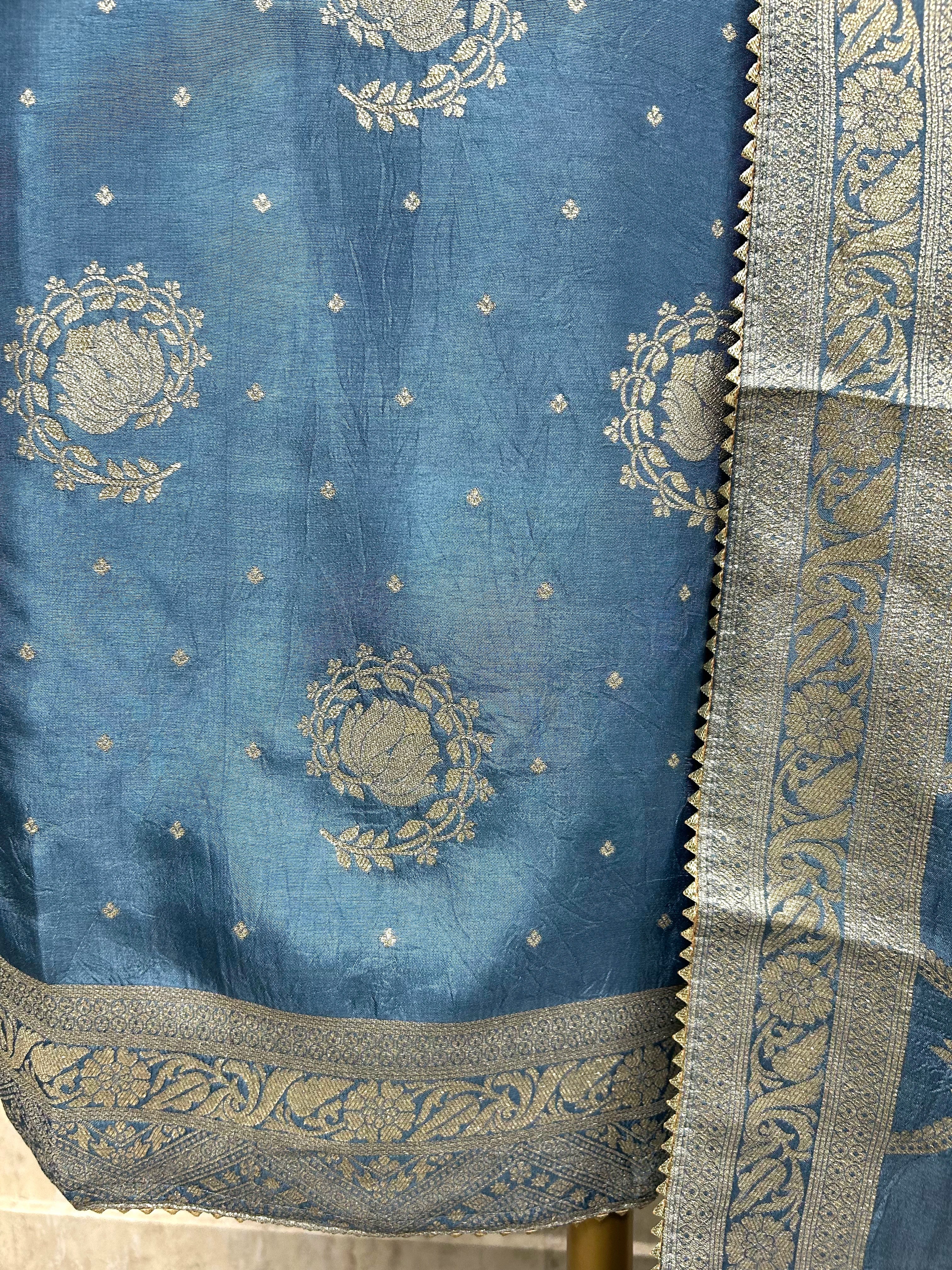 Dola Silk Unstitched Suit Set With Banarasi Weave