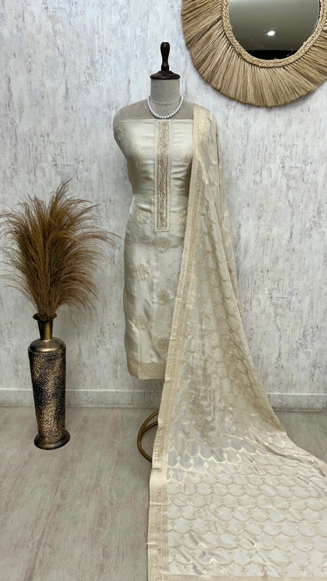 Dola Silk Unstitched Suit Set With Banarasi Weave