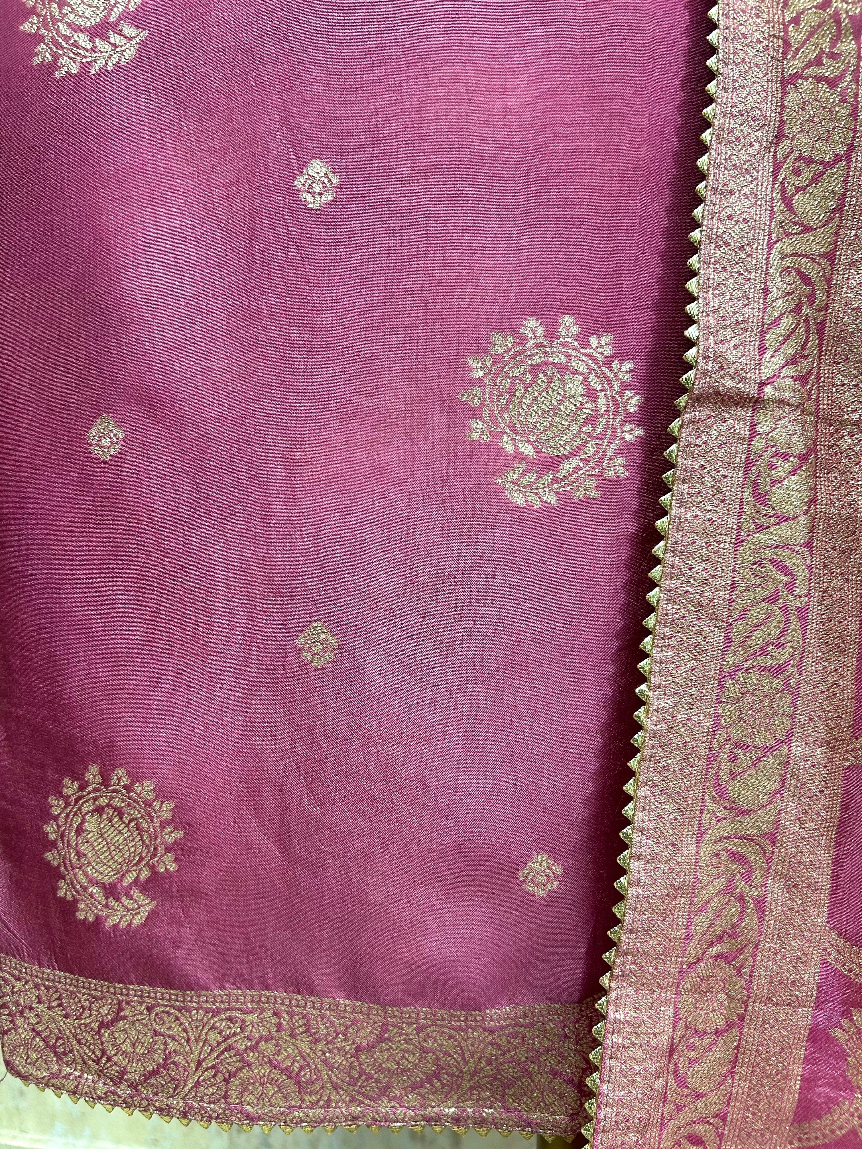 Dola Silk Unstitched Suit Set With Banarasi Weave