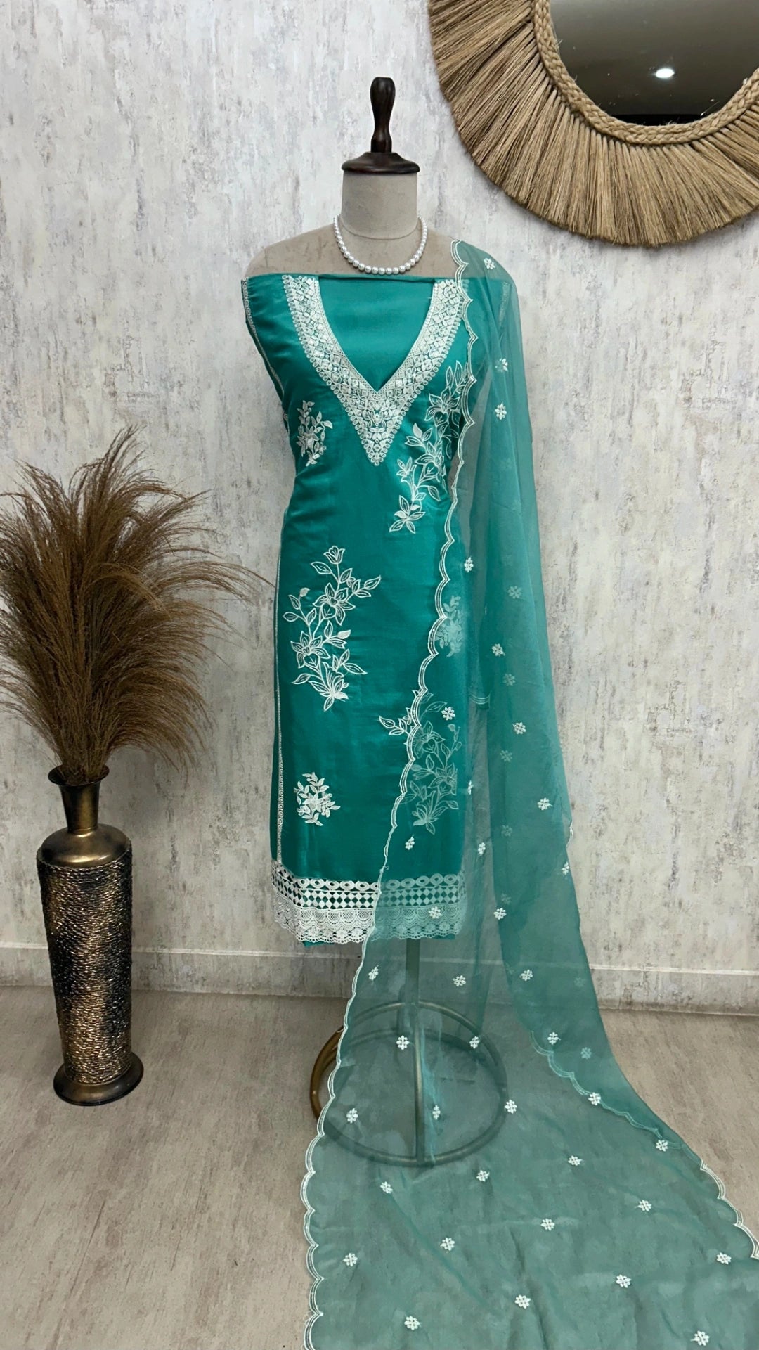 Modal Unstitched Suit Set With Floral Embroidery