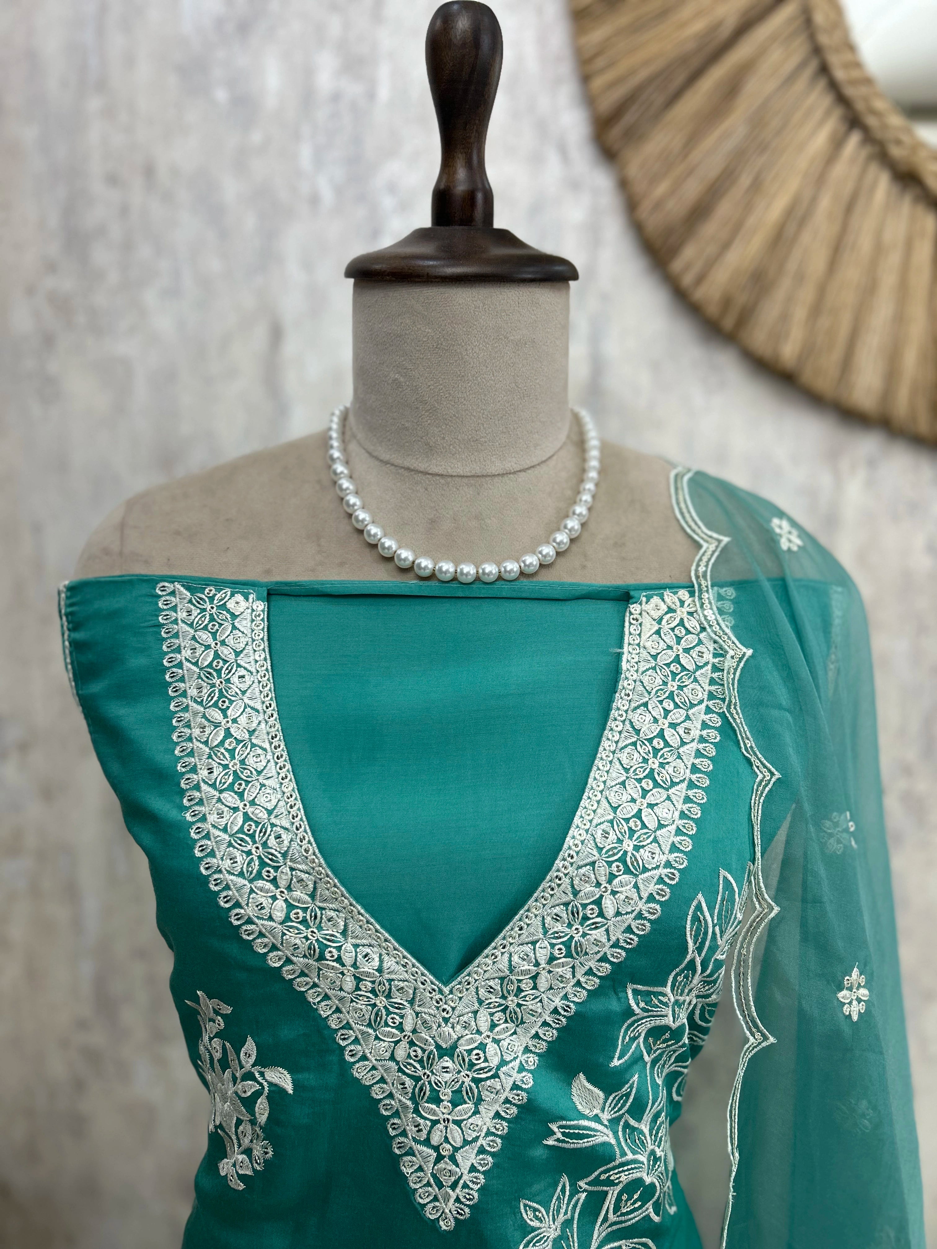 Modal Unstitched Suit Set With Floral Embroidery