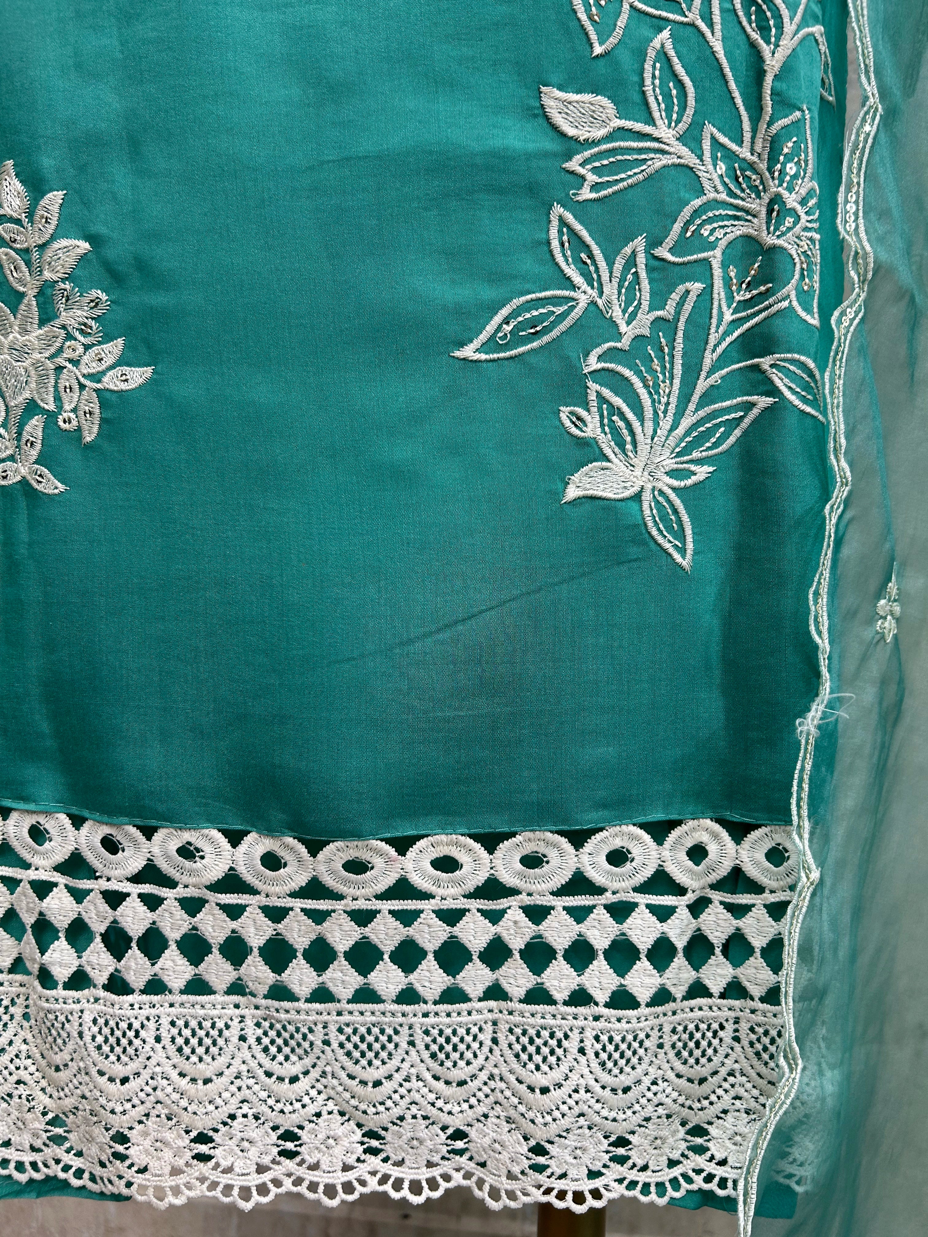 Modal Unstitched Suit Set With Floral Embroidery
