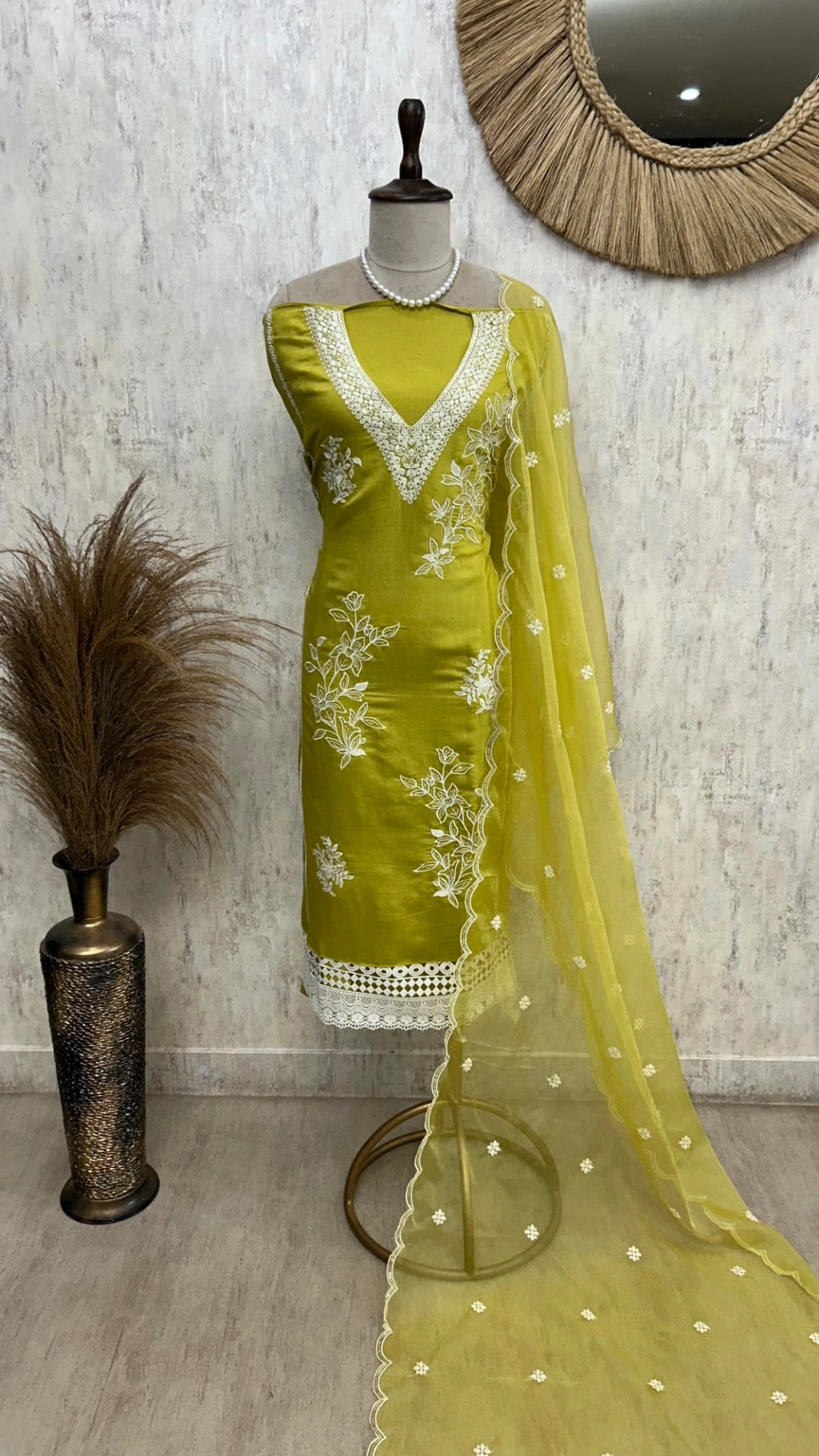 Modal Unstitched Suit Set With Floral Embroidery
