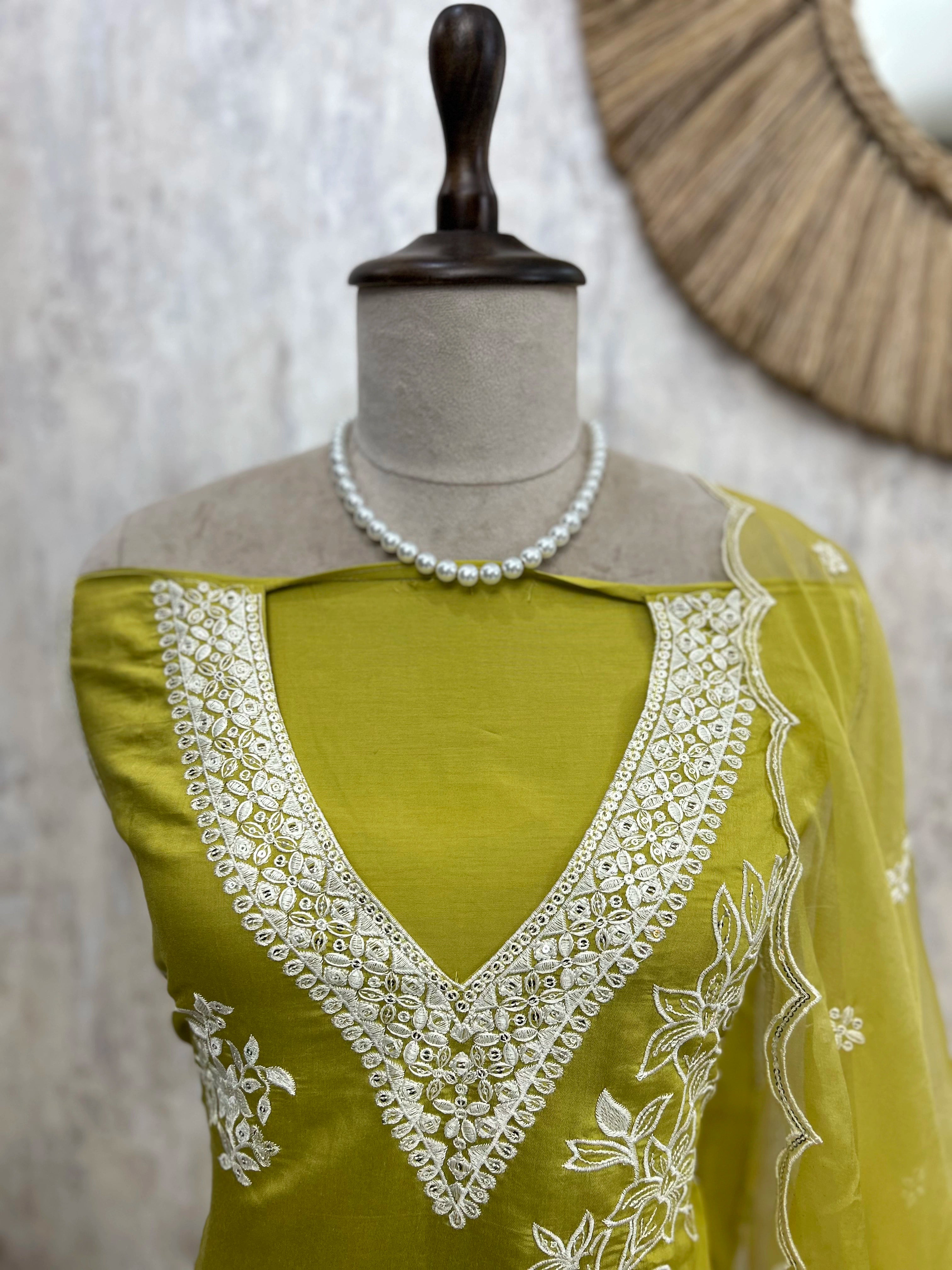 Modal Unstitched Suit Set With Floral Embroidery