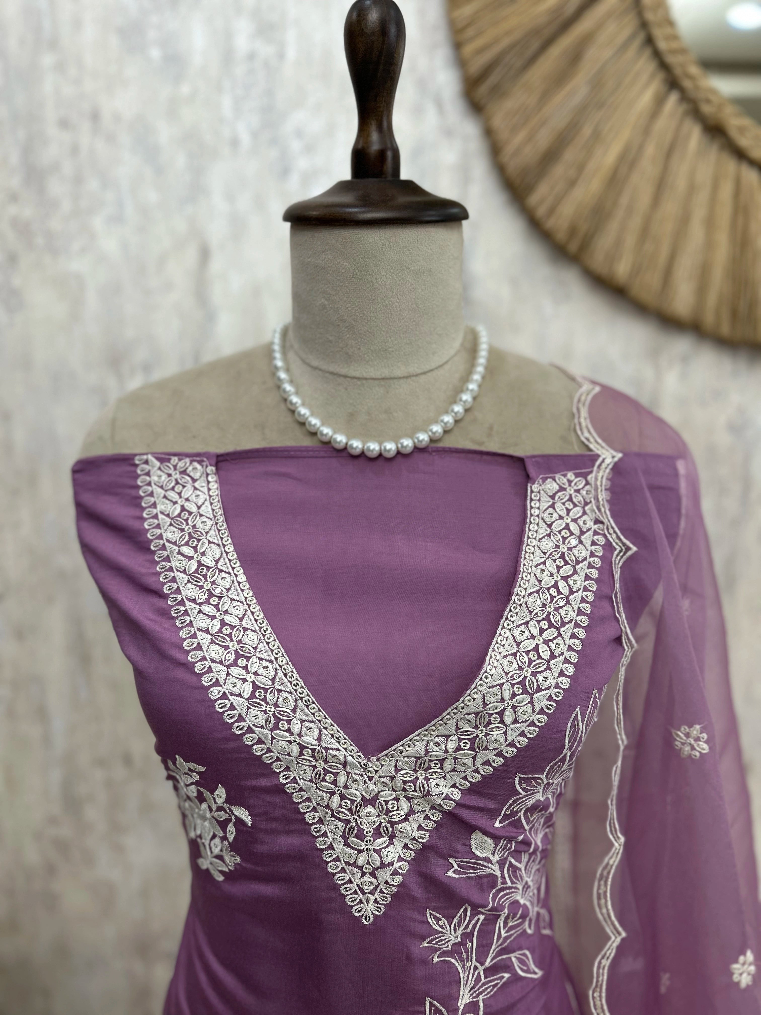 Modal Unstitched Suit Set With Floral Embroidery