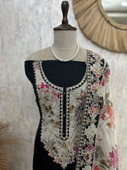 Organza Unstitched Suit Set With Zari Embroidery