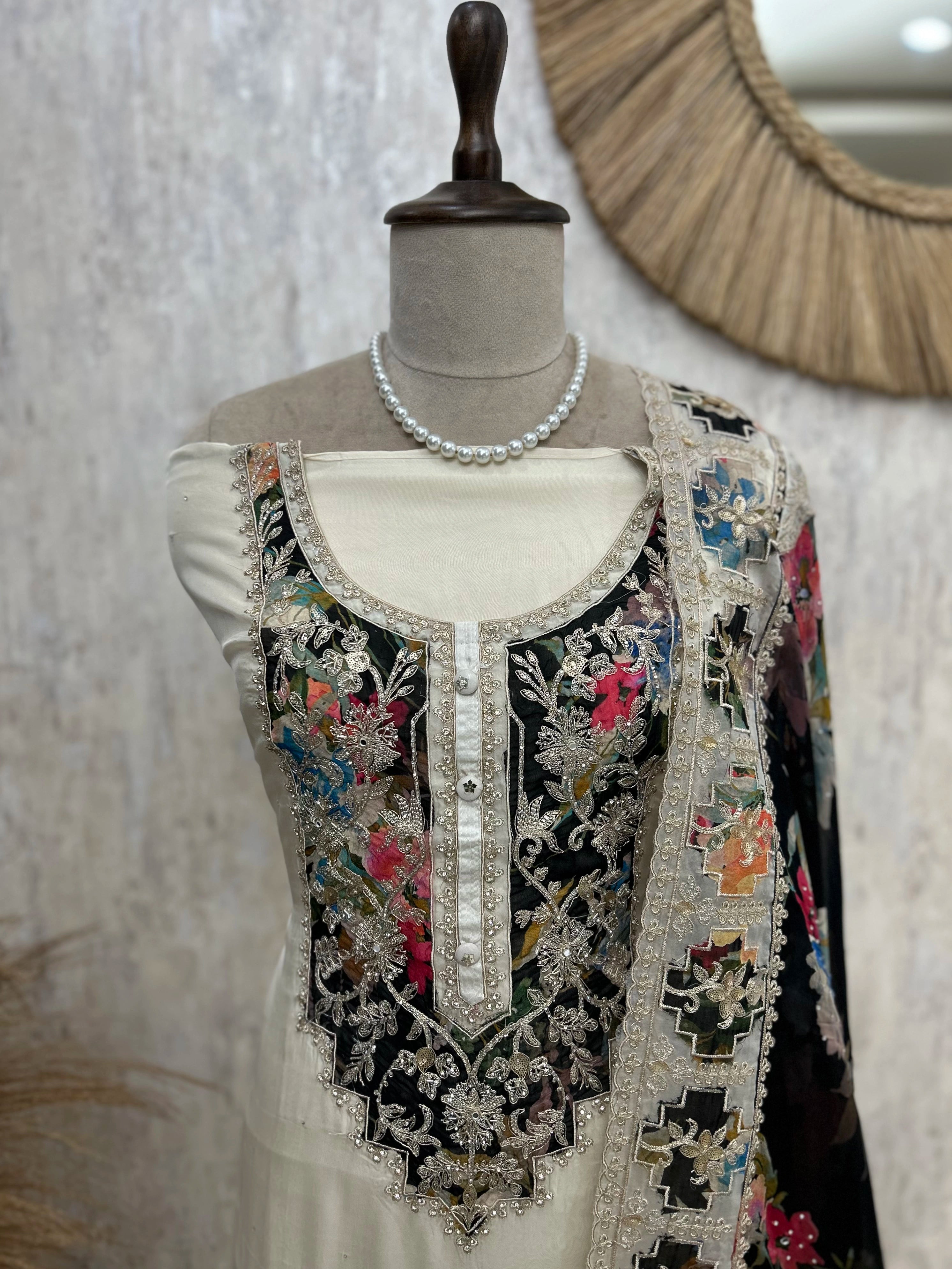 Organza Unstitched Suit Set With Zari Embroidery