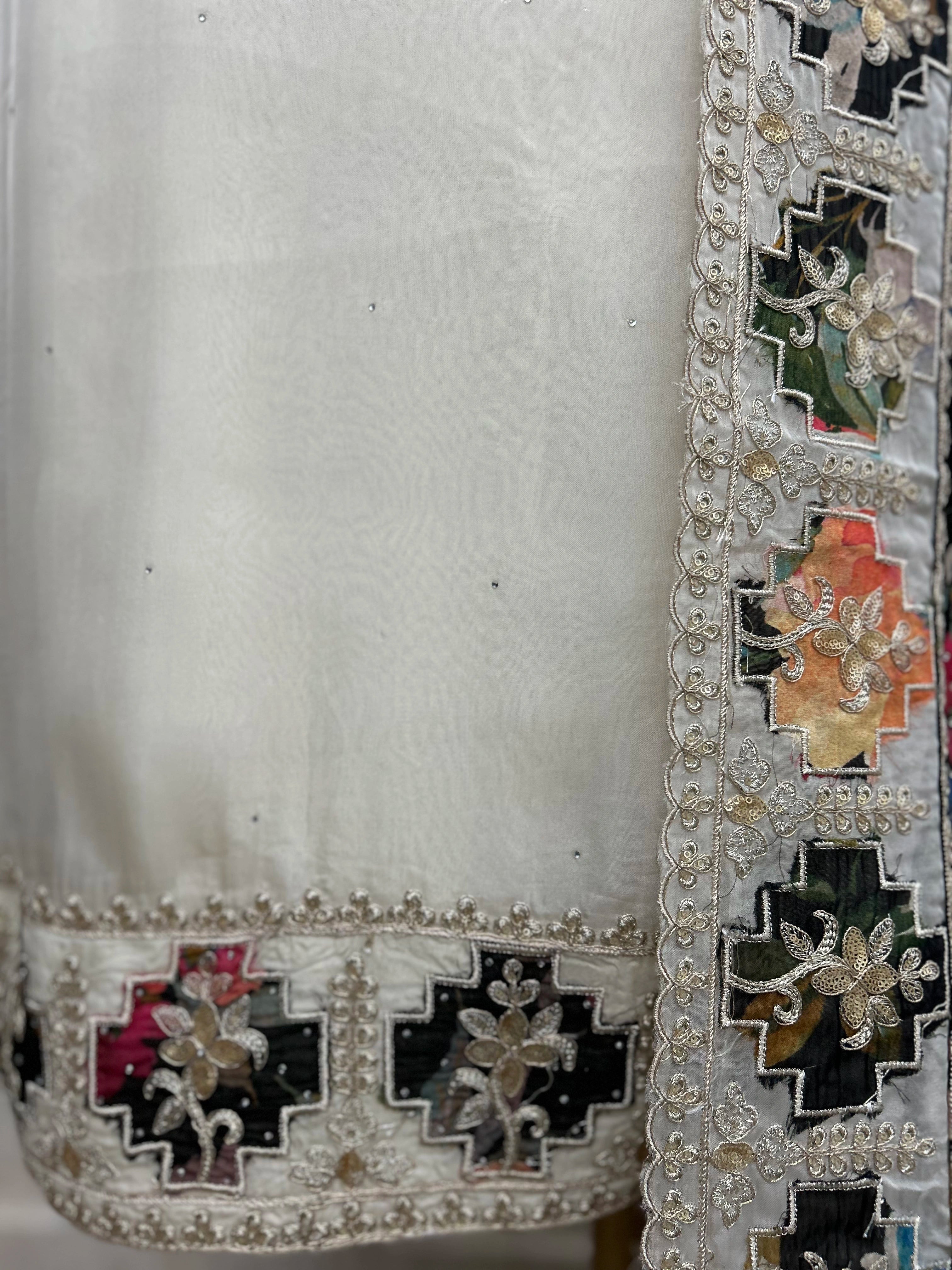 Organza Unstitched Suit Set With Zari Embroidery