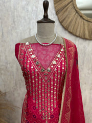 Russian Crepe Unstitched Suit Set With Leather Work