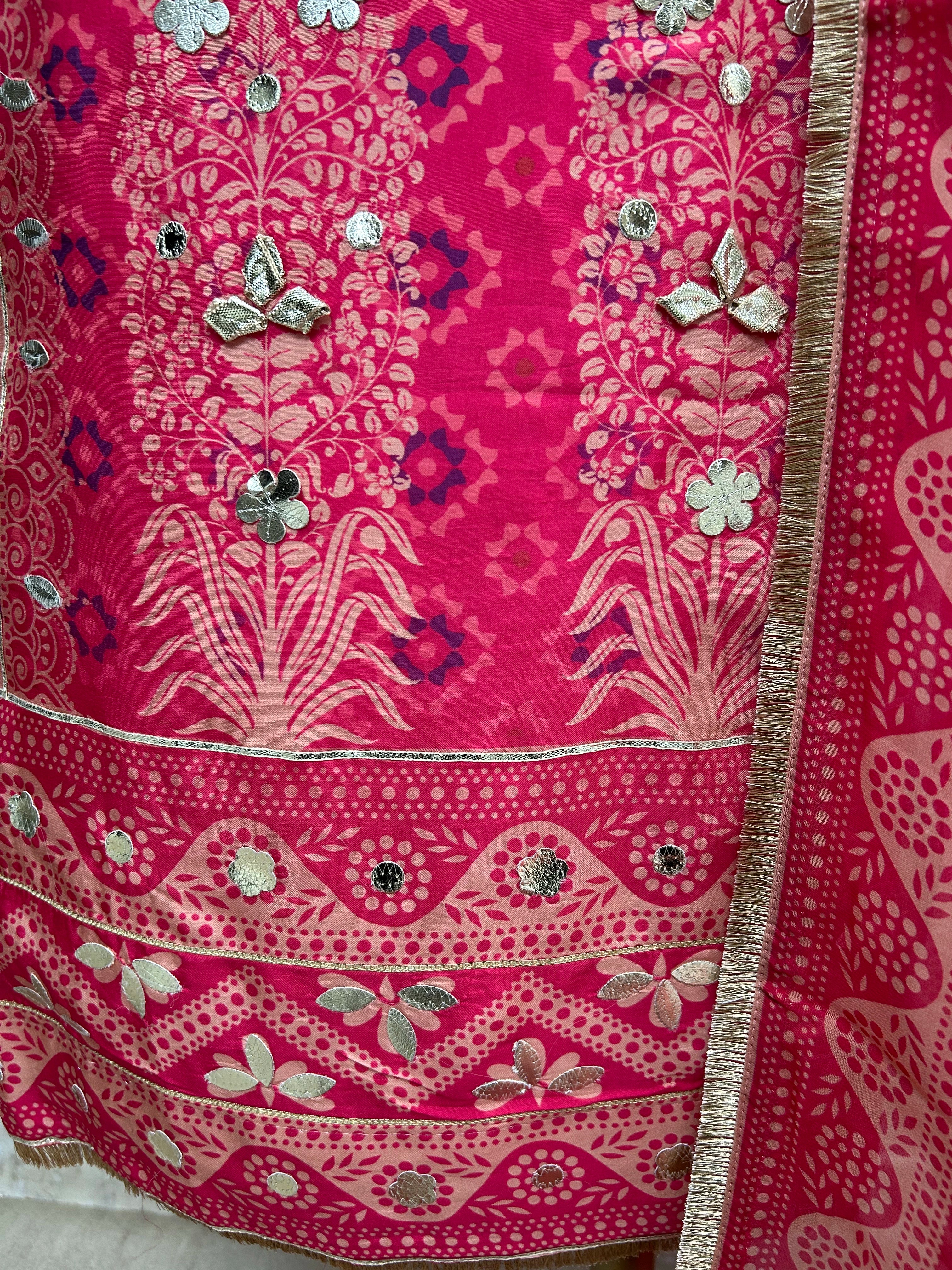 Russian Crepe Unstitched Suit Set With Leather Work
